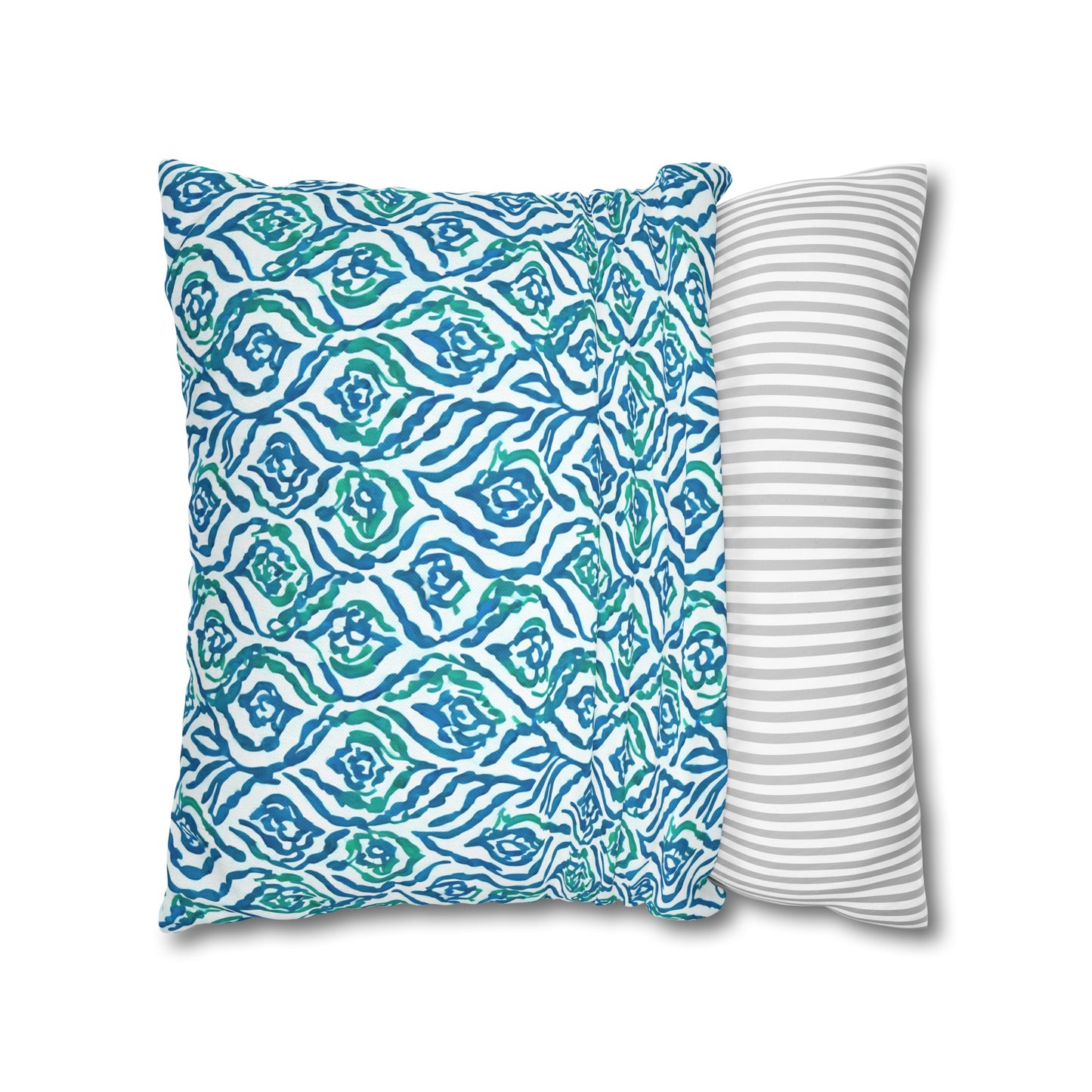 Cool Breeze Elegance: Abstract Damask Pattern in Green and Blue Spun Polyester Square Pillowcase 4 Sizes