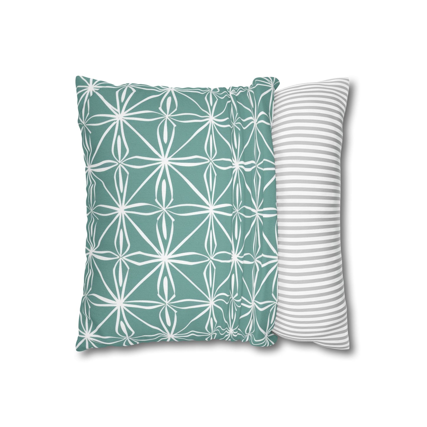 Elegant Minimalist Geometric Line Art in White and Teal Pattern Spun Polyester Square Pillowcase 4 Sizes