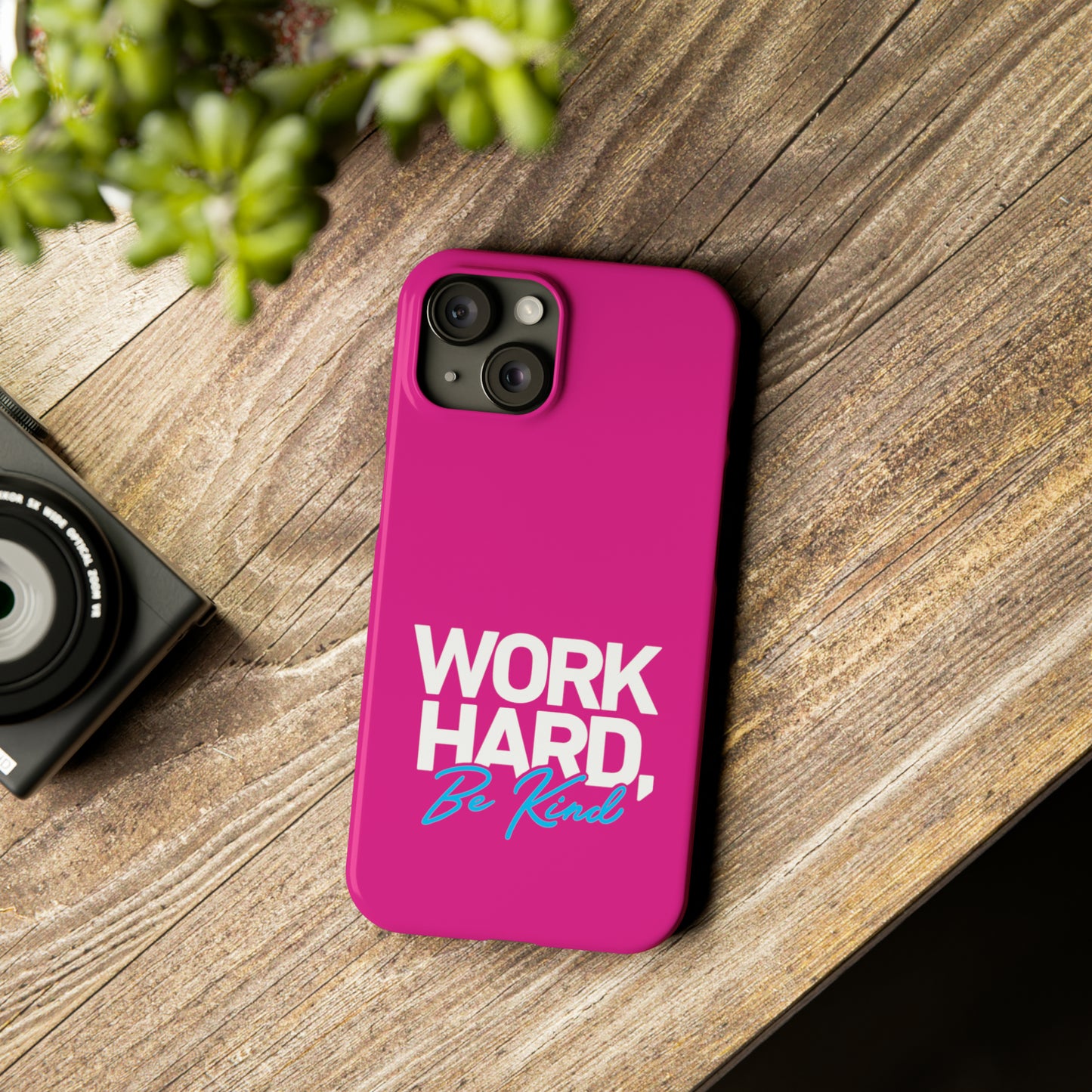 Pink - Work Hard Be Kind Iphone 15-12 Slim Phone Case