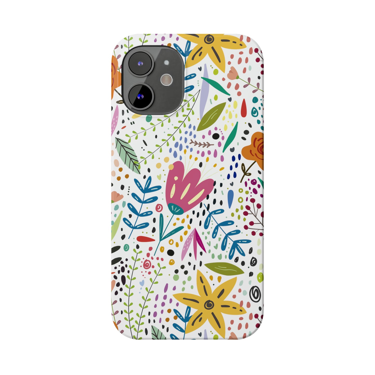 Springtime Splendor: Hand-Drawn Flowers Bursting with Vibrant Colors Design Iphone 15-12 Slim Phone Case