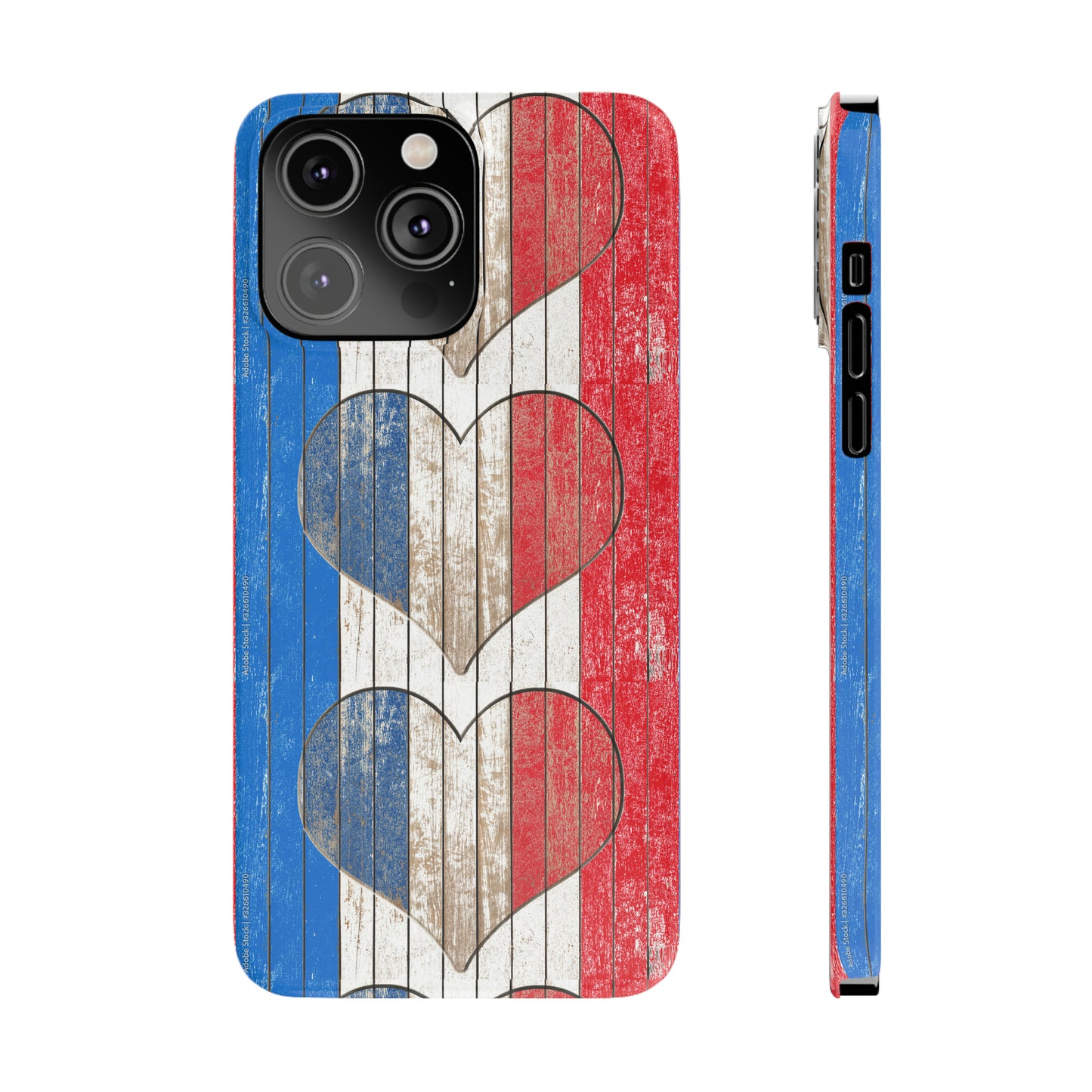 Painted Heart in Red White Blue Wood Wall Iphone 15-12 Slim Phone Case