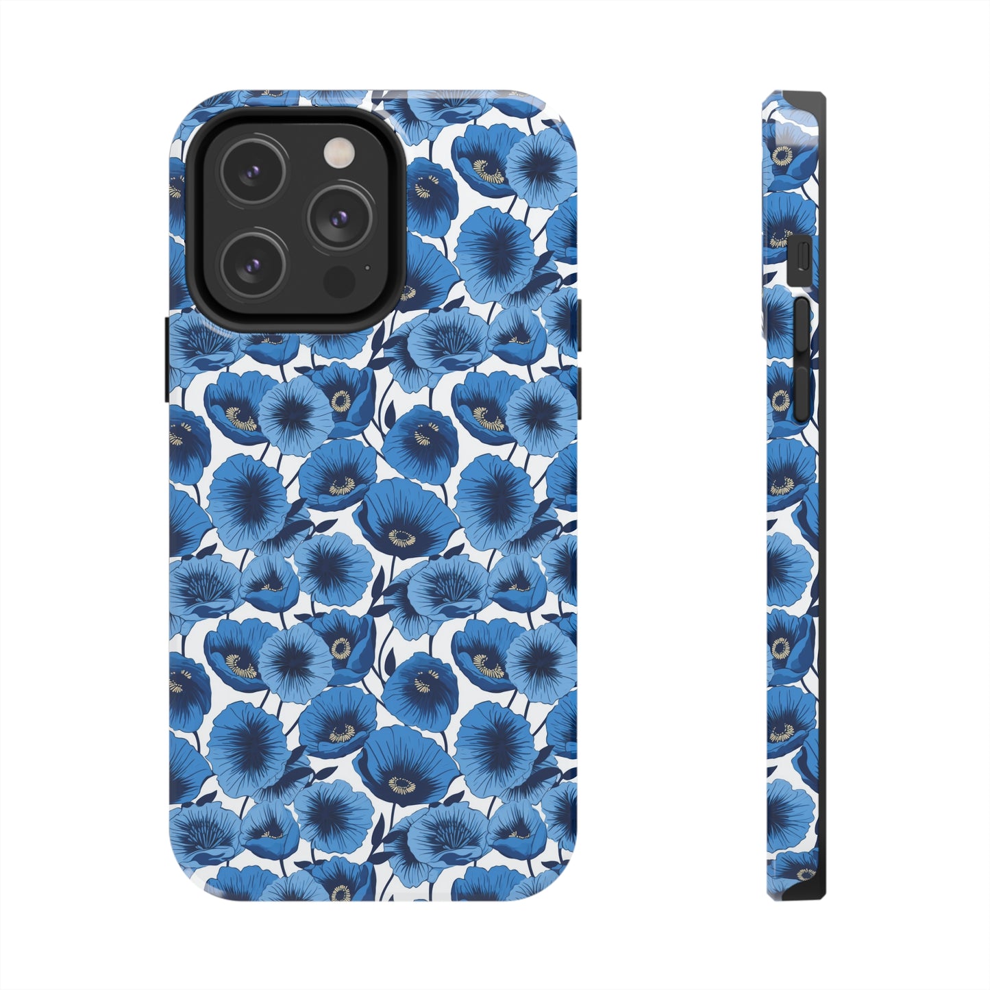 Vivid Blooms Bright Blue Poppies Design Iphone Tough Phone Case