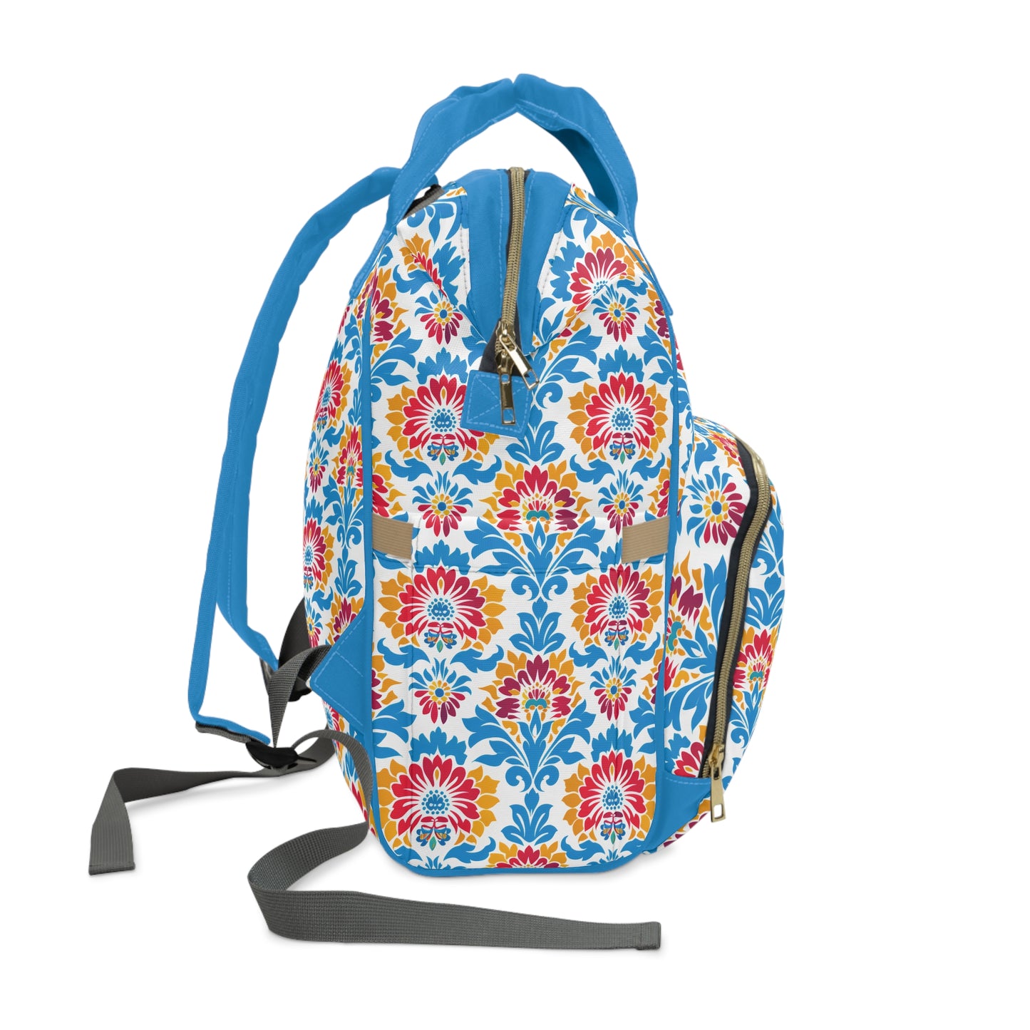 Bright Bouquet of Whimsy in Lively Hues of Red and Blue Flowers with Yellow Accents Multifunctional Diaper Backpack