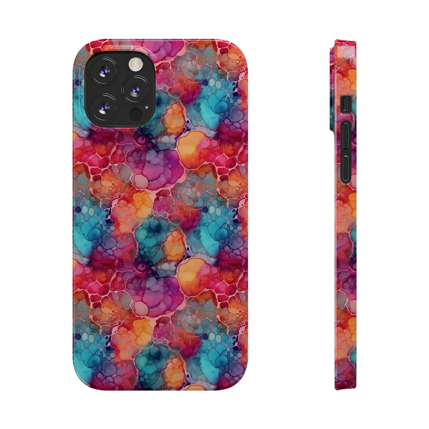 Rainbow Alcohol Ink Design Iphone 15-12 Slim Phone Case