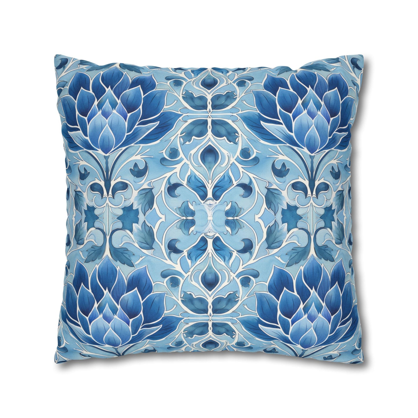 Exquisite Blue Lotus Elegance Floral Mosaic Design Spun Polyester Square Pillowcase 4 Sizes