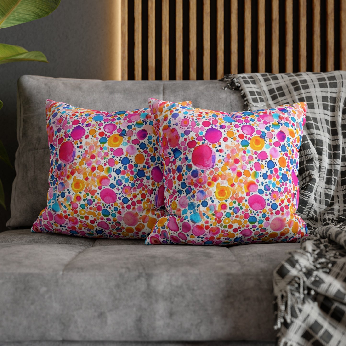 Prismatic Splatter: Rainbow Watercolor Explosion Spun Polyester Square Pillowcase 4 Sizes