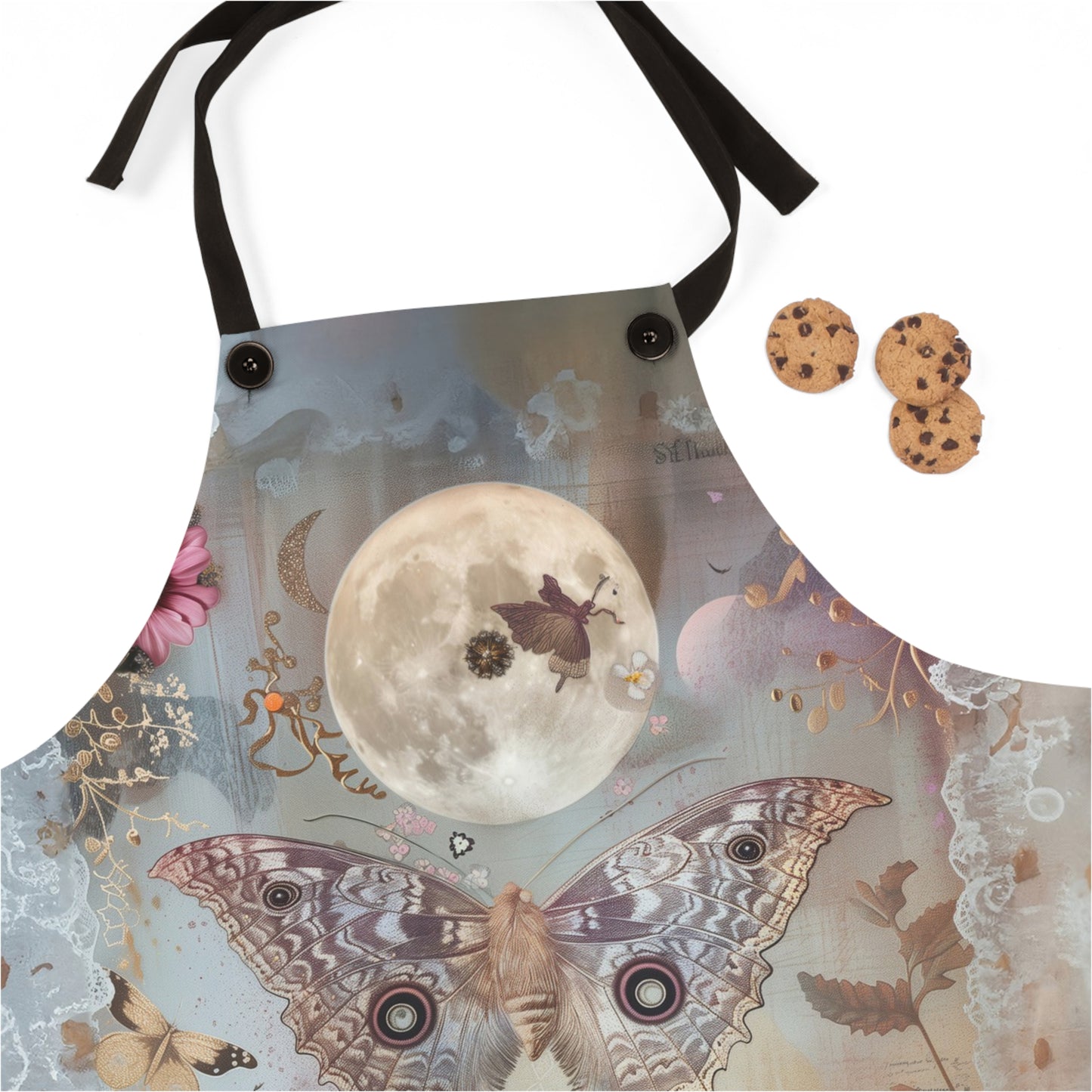 Mystical Moon with Flowers and Butterflies Kitchen Chef Apron