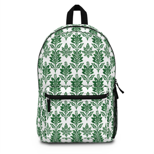 Green Botanical Indian Block Print Pattern Lightweight Stylish Durable Backpack (Made in USA)