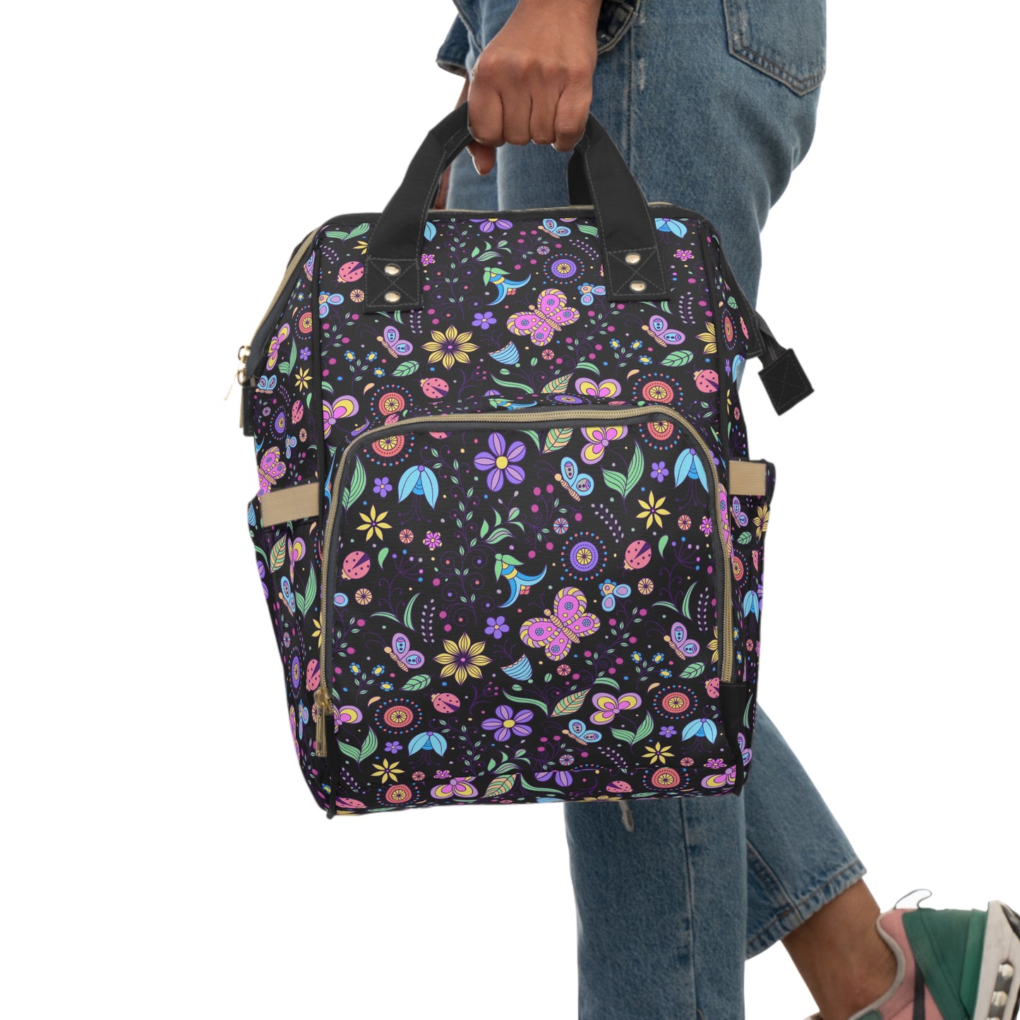 Youthful Whimsy: Kids' Hand-Drawn Butterflies and Flowers Multifunctional Diaper Backpack