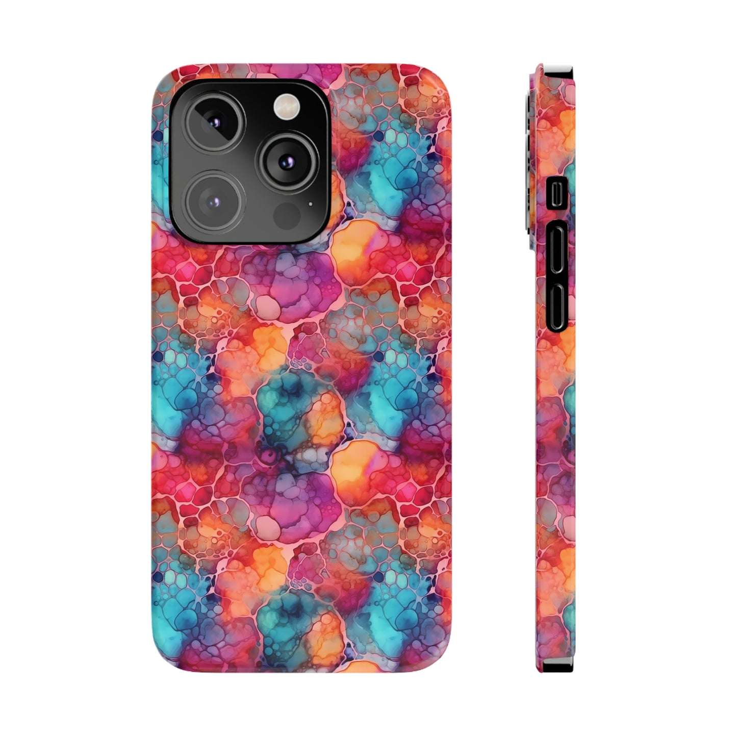 Rainbow Alcohol Ink Design Iphone 15-12 Slim Phone Case