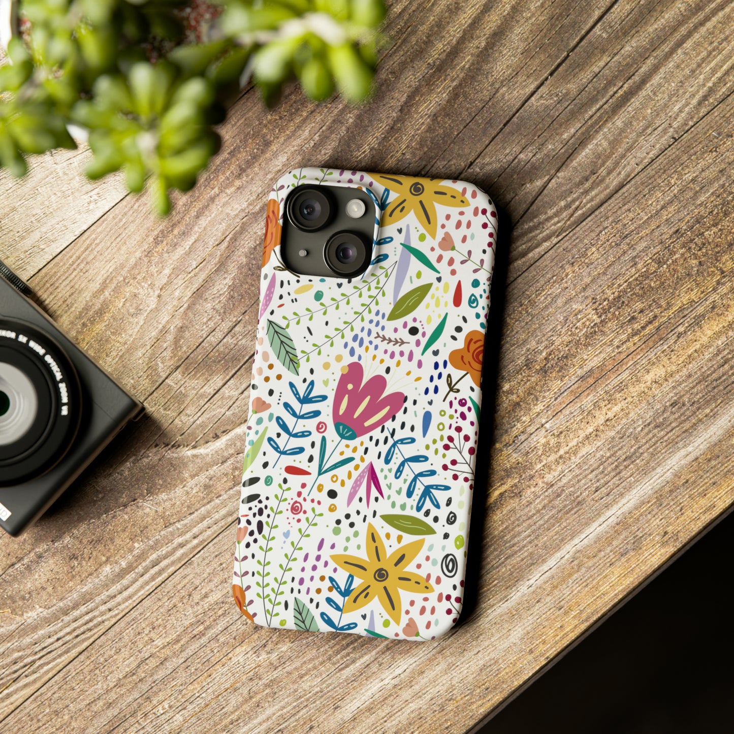 Springtime Splendor: Hand-Drawn Flowers Bursting with Vibrant Colors Design Iphone 15-12 Slim Phone Case