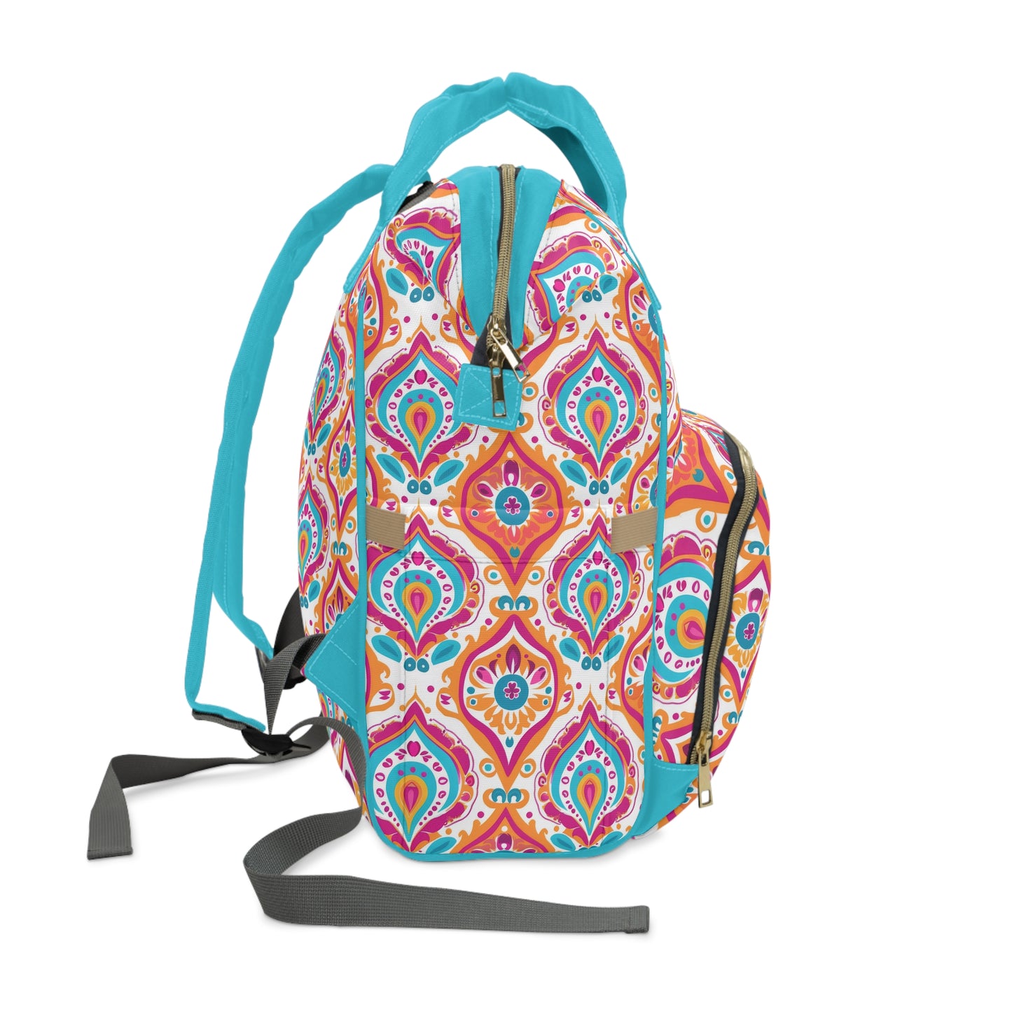 Bohemian Rapture of Floral Harmony in Lush Tangerine and Cerulean Multifunctional Diaper Backpack