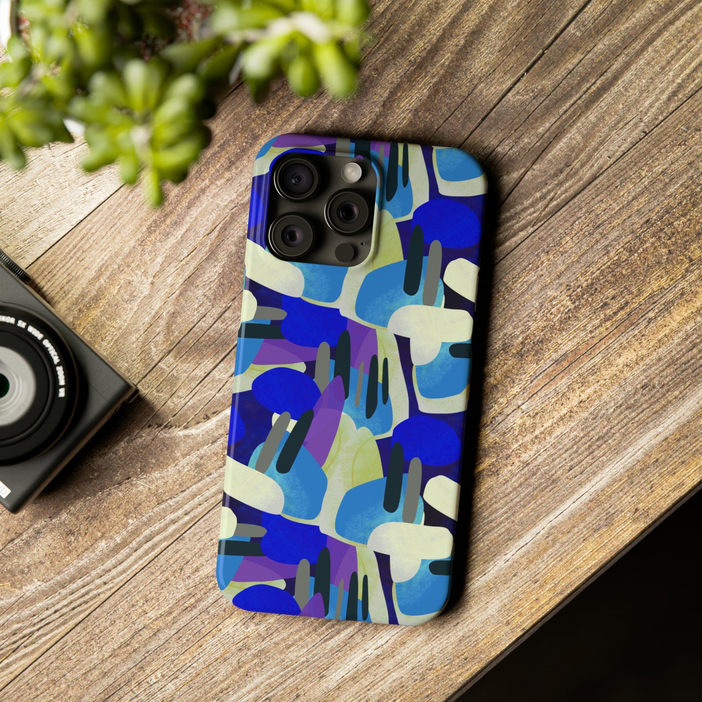 Blue, Purple and Green Abstract Design Iphone 15-12 Slim Phone Case