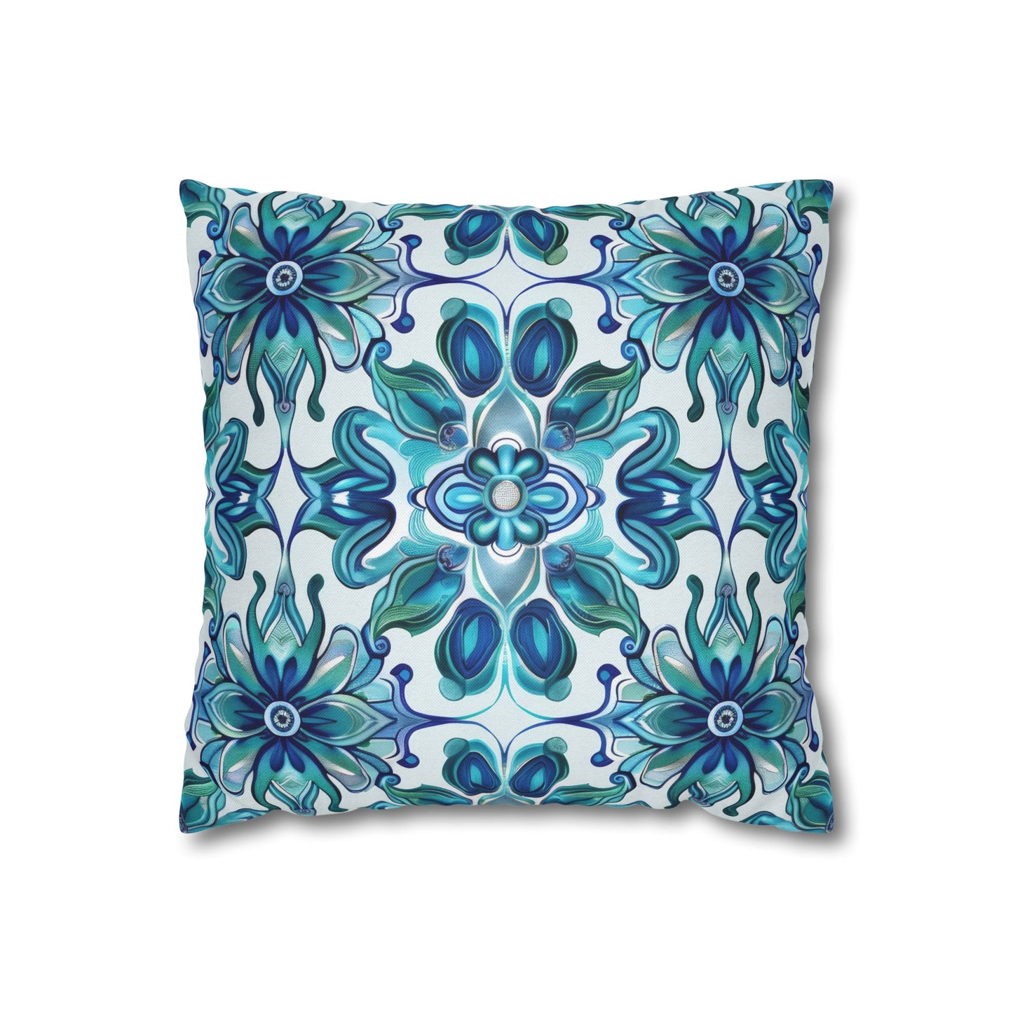 Exquisite Blue Lotus Elegance Floral Mosaic Design Spun Polyester Square Pillowcase 4 Sizes