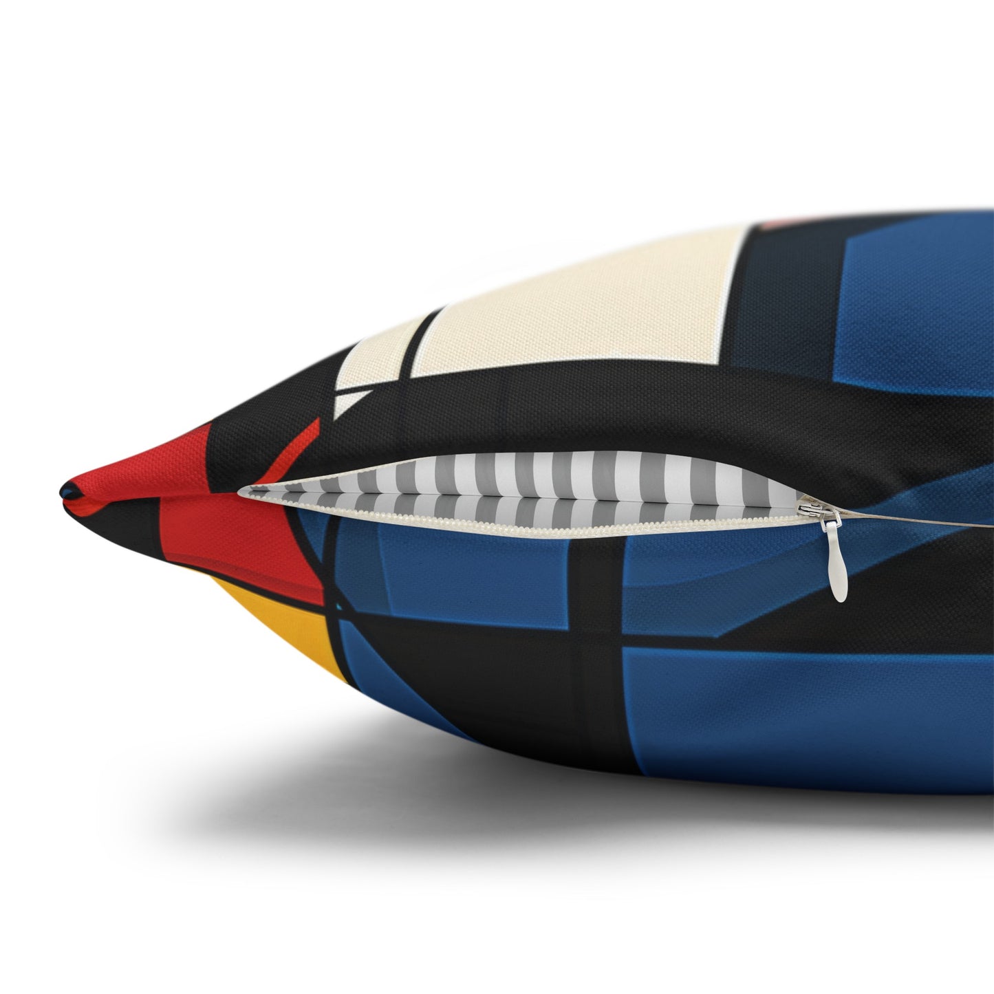 Mondrian-Inspired Bold Primary Colors and Black Lines Abstract Spun Polyester Square Pillowcase 4 Sizes