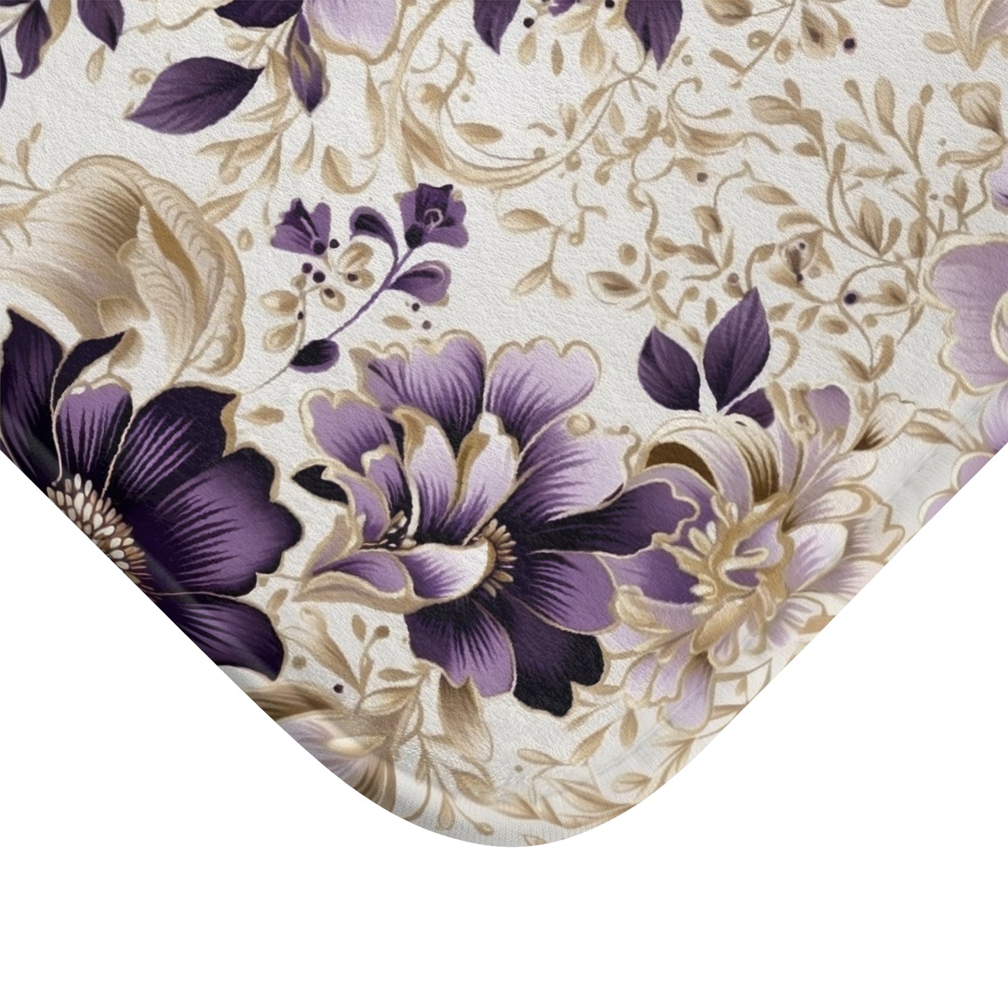 Purple Majesty: Watercolor Floral Design with Gold Foliage Accents - Bathroom Non-Slip Mat 2 Sizes
