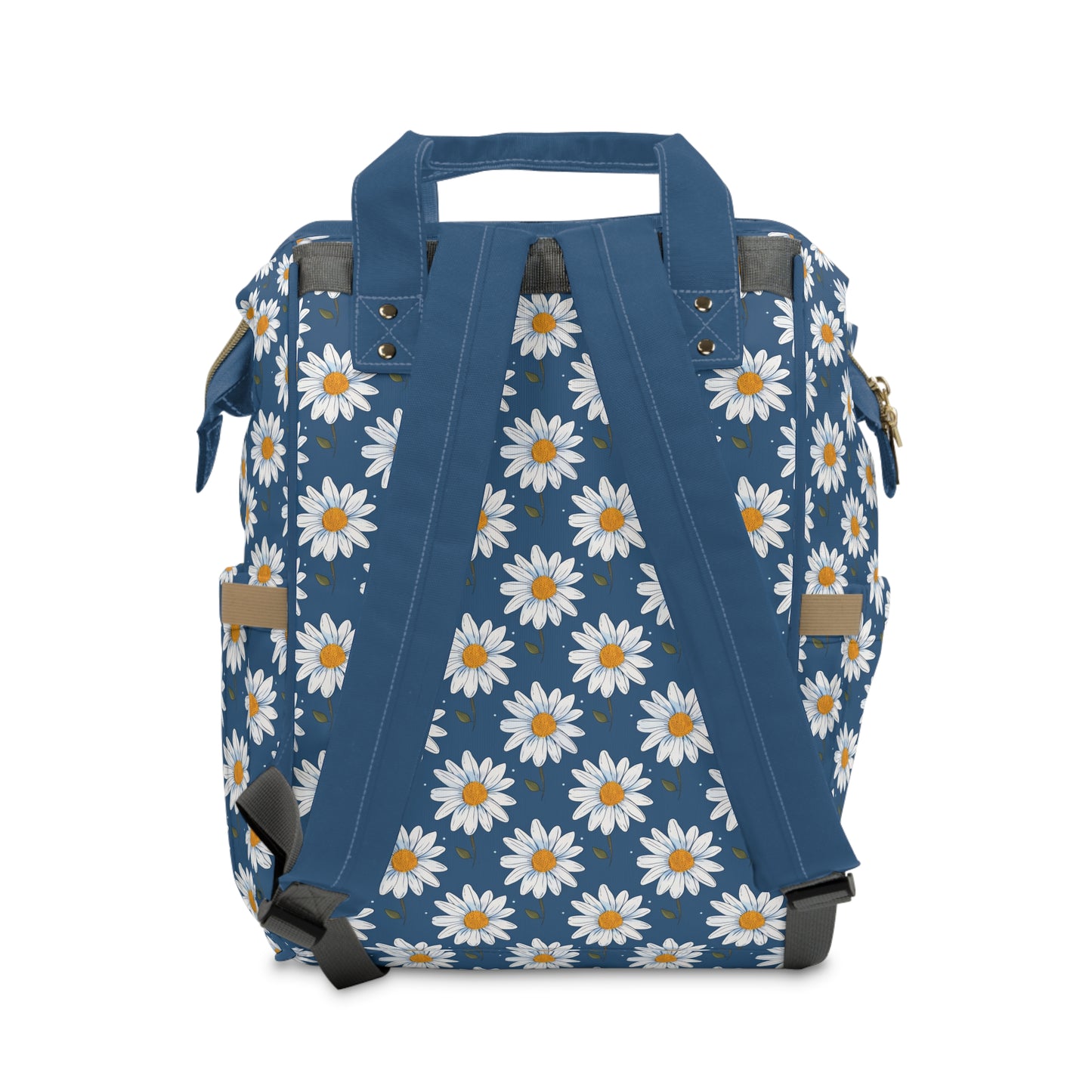 Elegant White Daisies on Navy Blue Background Multifunctional Diaper Backpack