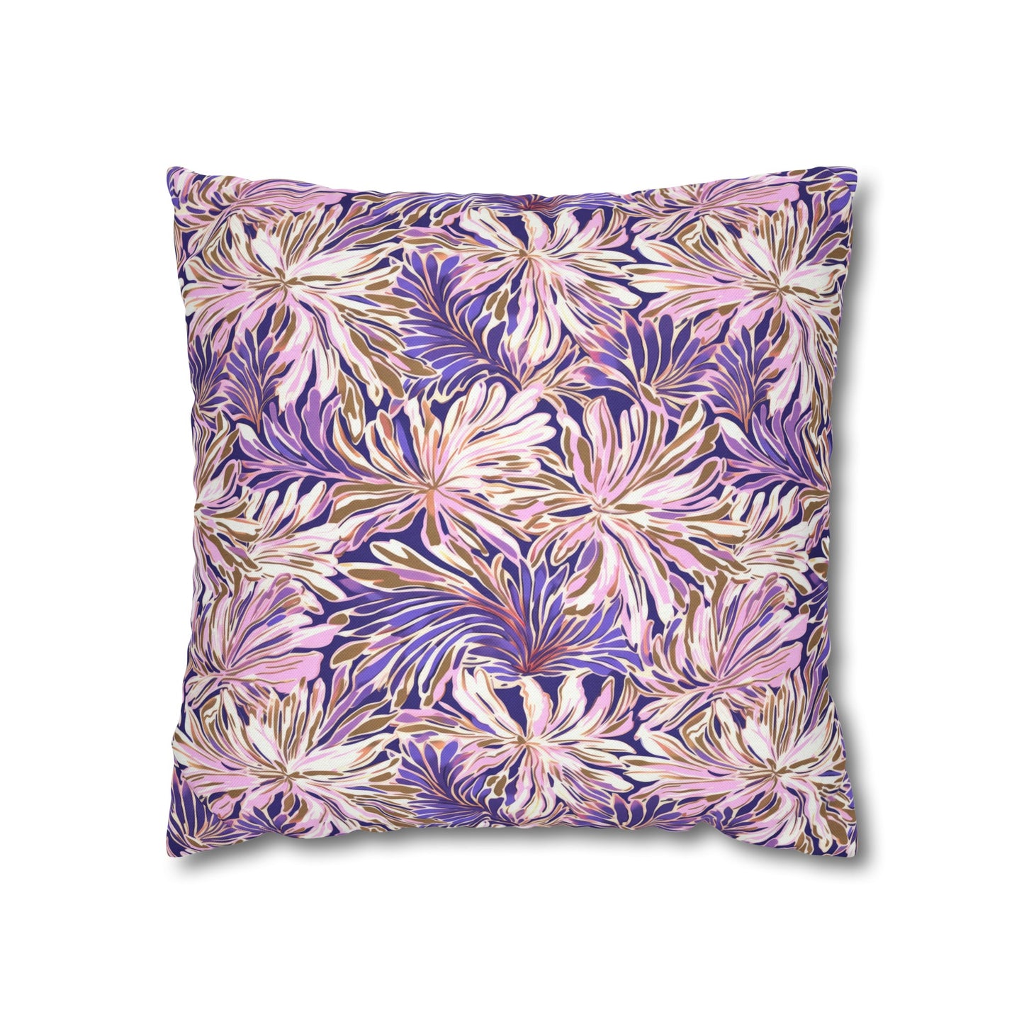 Gilded Blooms: Purple, Pink, and Gold Abstract Watercolor Flowers Spun Polyester Square Pillowcase 4 Sizes