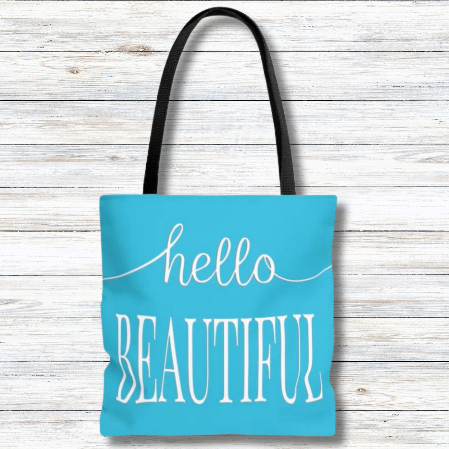 Hello Beautiful in White & Teal - Canvas Tote 3 Sizes