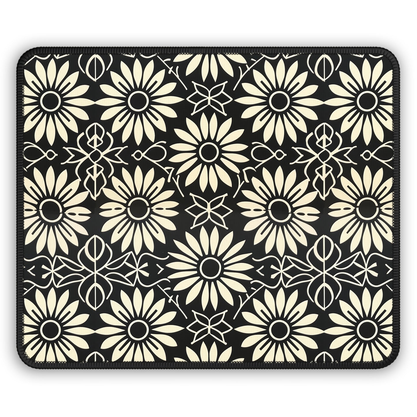 Classic Daisy Black and Off White Elegance Gaming Mouse Pad with Finished Edges