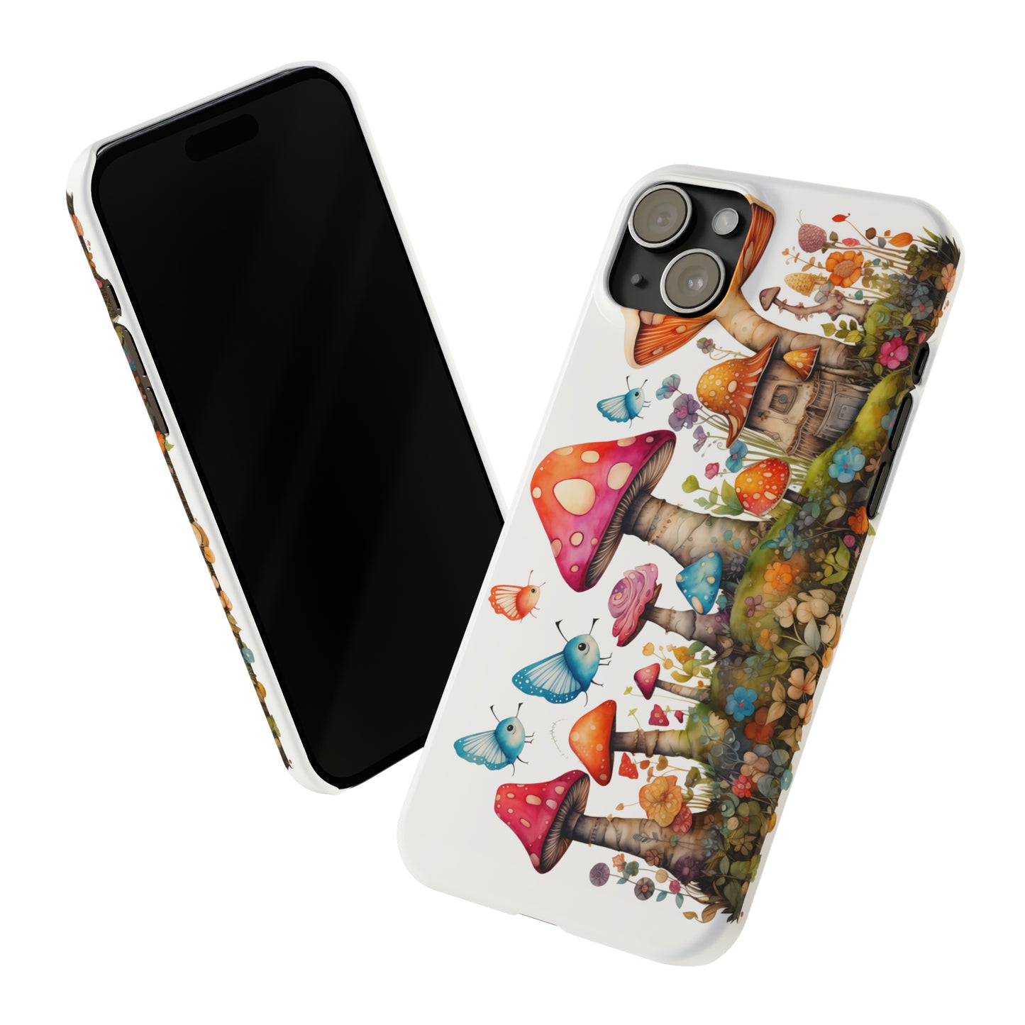 Enchanting Mushroom Cottage Adorned with Butterflies and Toadstools Iphone 15-12 Slim Phone Case