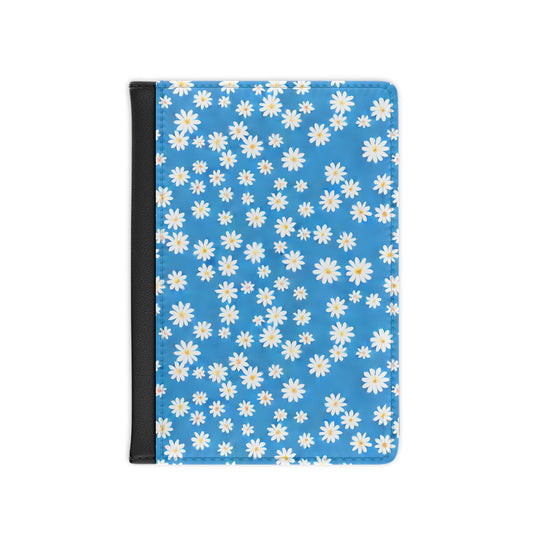 Skys Whisper: Tiny White Daisies on a Serene Blue - Passport Cover Faux Leather RFID Blocking