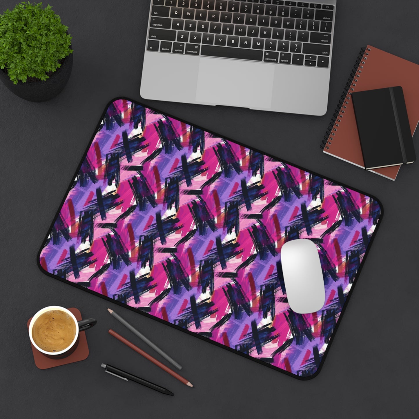 Vibrant Rebellion Brush Strokes in Hot Pink and Cool Purple on a Moody, Dark Background Extended Gaming Mouse Pad  Desk Mat  - 3 Sizes