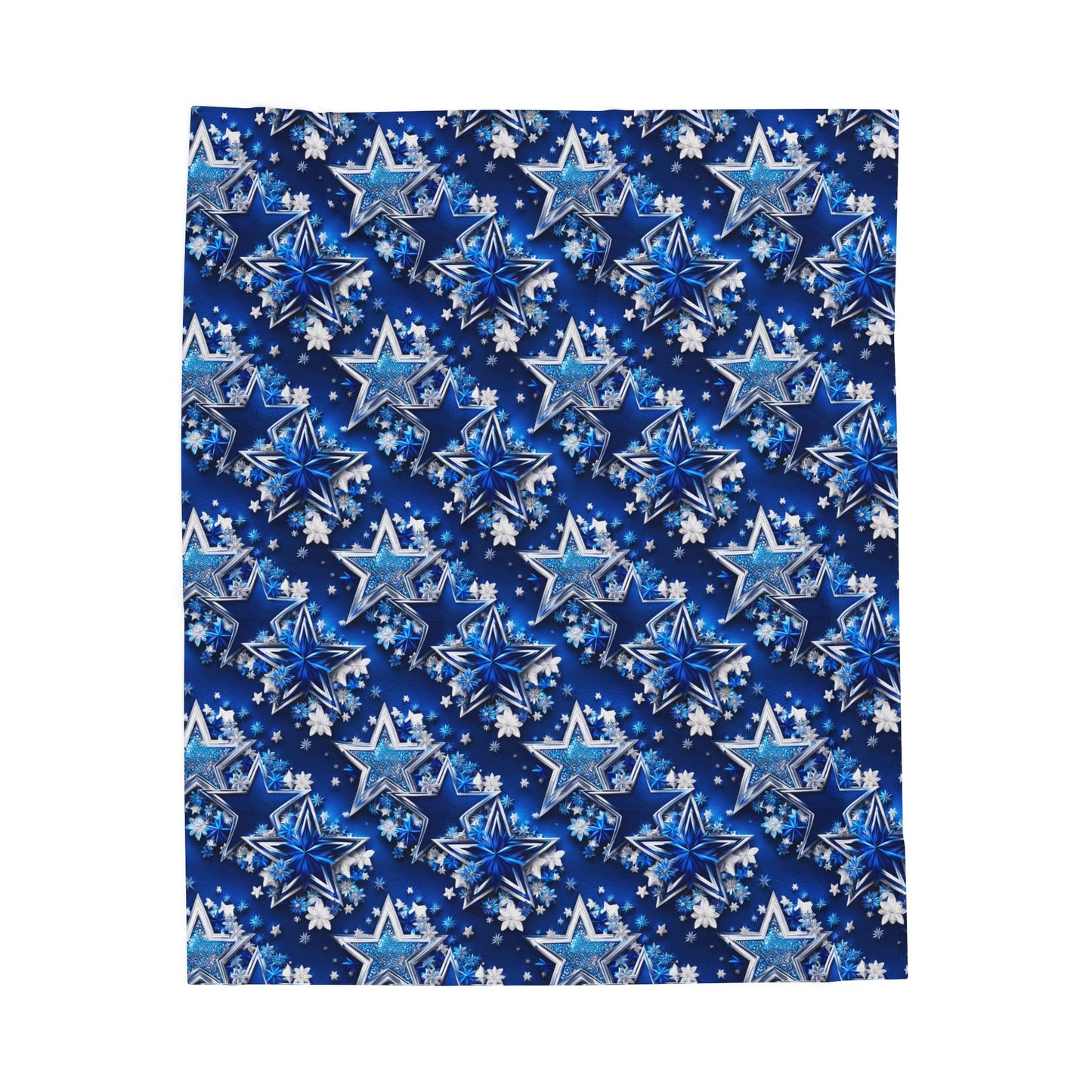 Texas Stars in Blue and Silver with Flowers Print Velveteen Plush Blanket 3 Sizes