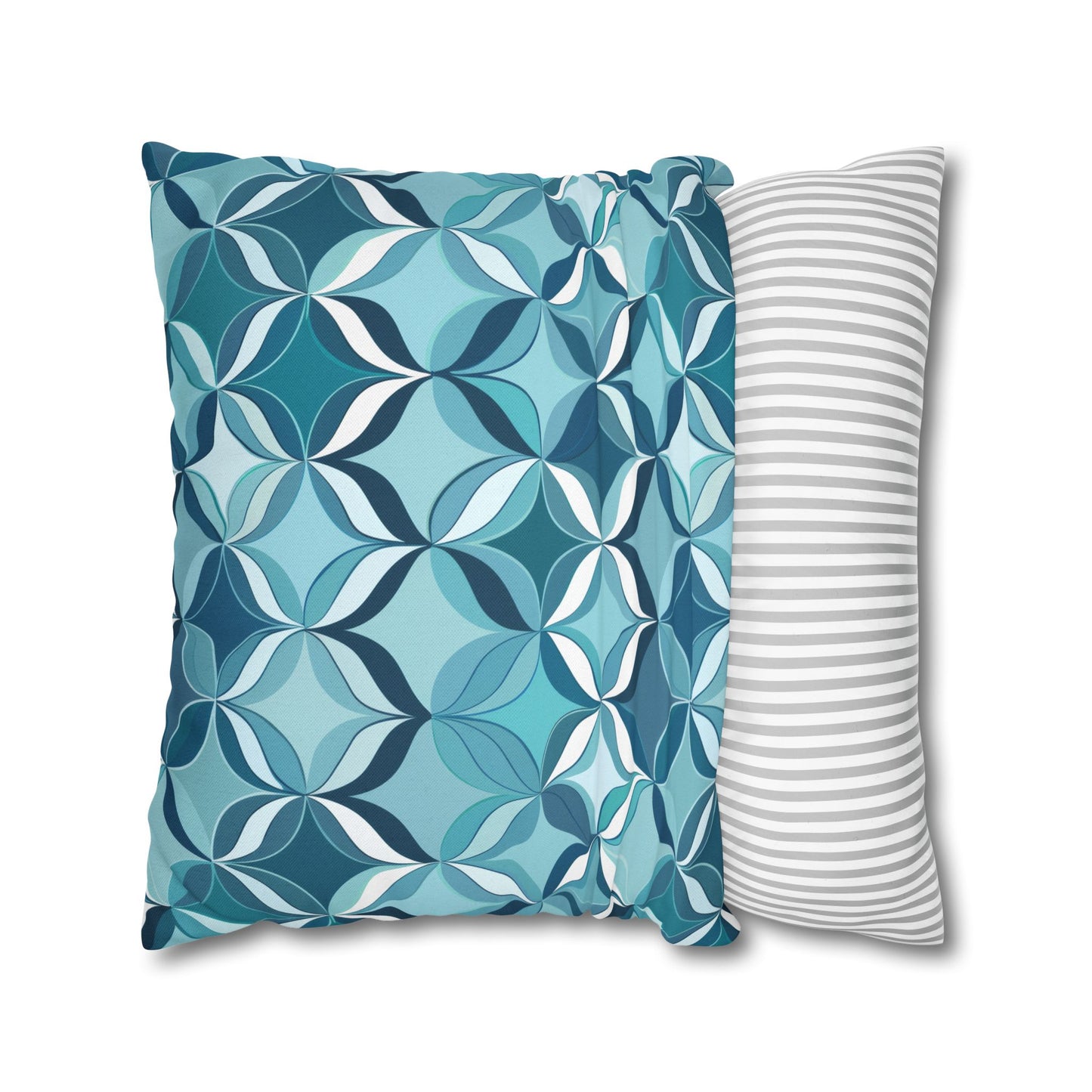 Modern Chic Aqua and Cream Geometric Pattern Spun Polyester Square Pillowcase 4 Sizes