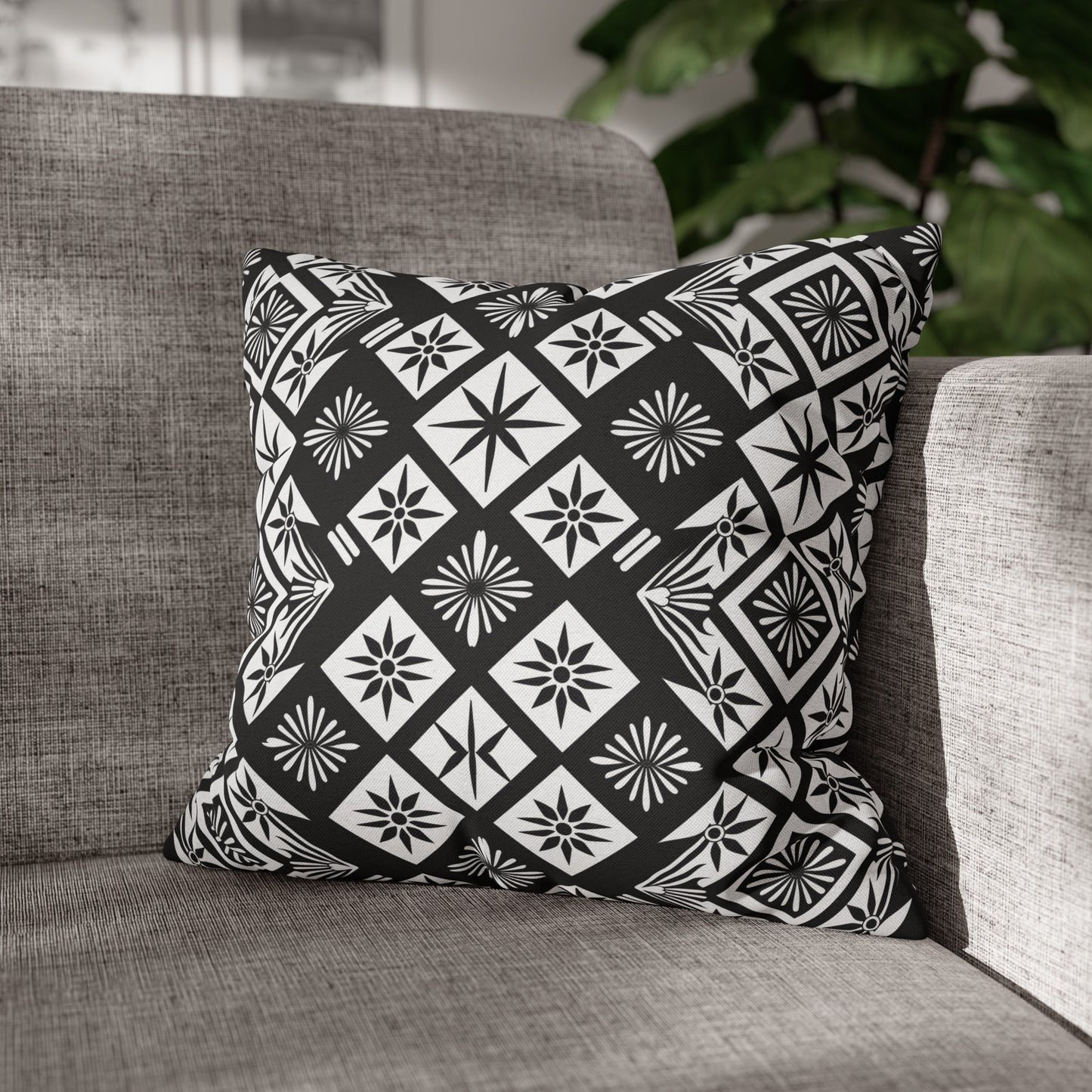 Monochrome Thai Dreamscape: Abstract Chevre Artistry Spun Polyester Square Pillowcase 4 Sizes