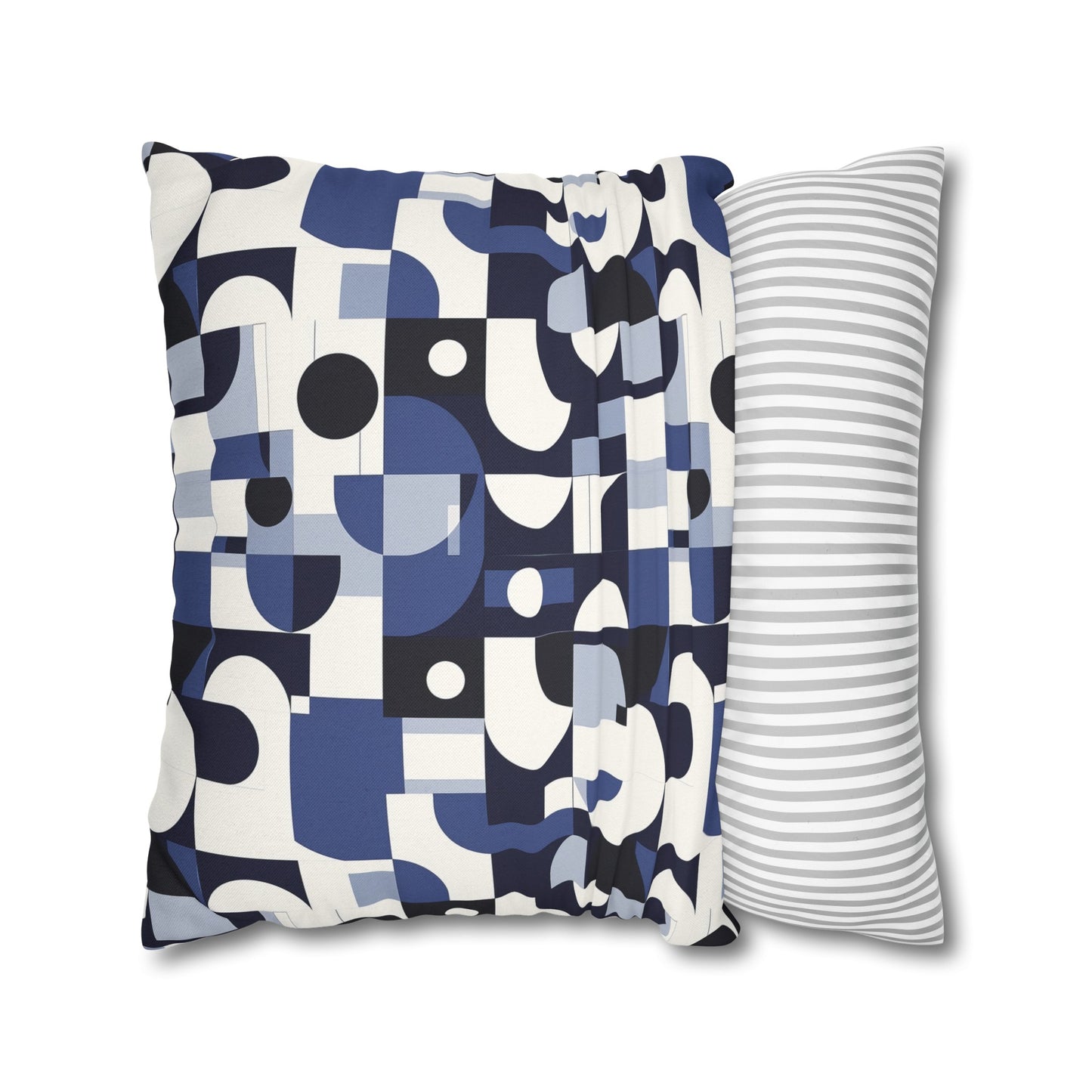 Navy Blue and White Mid-Century Modern Design Spun Polyester Square Pillowcase 4 Sizes