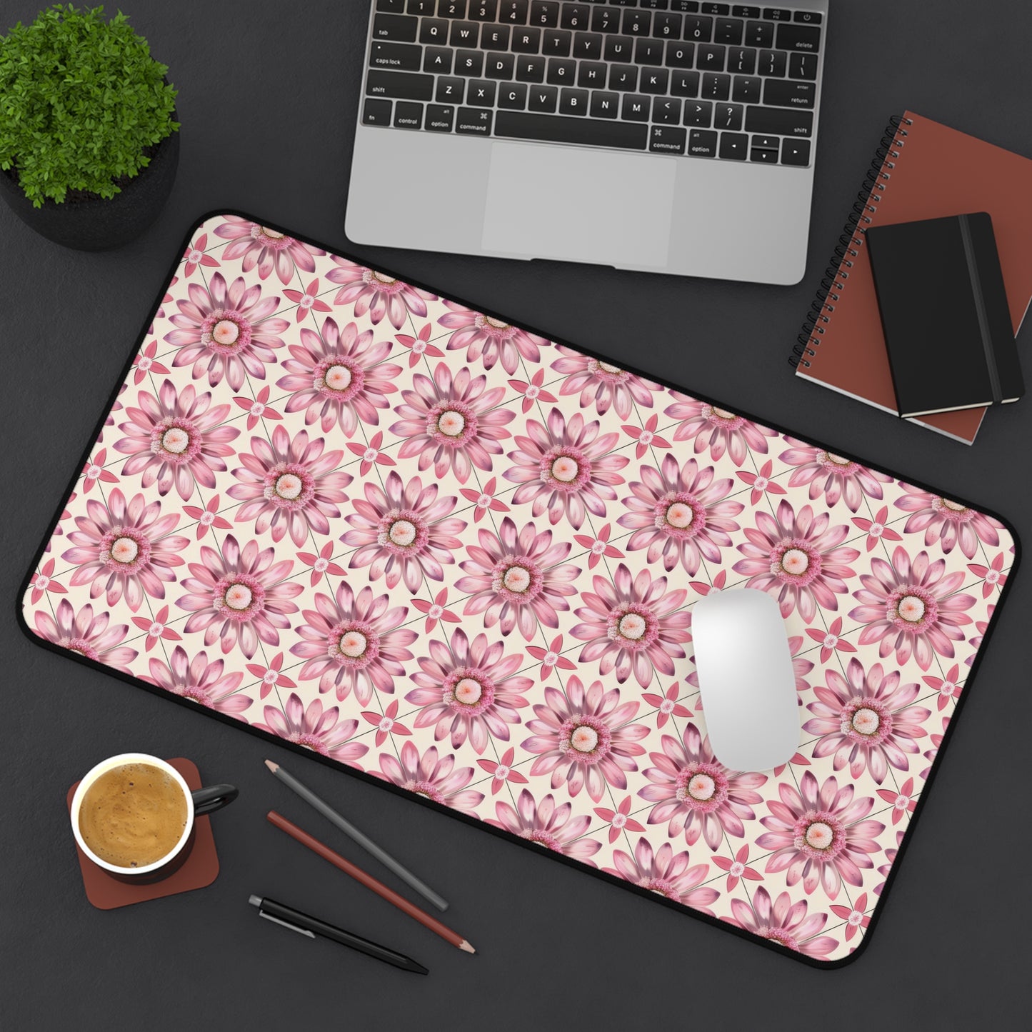 Radiant Pink Daisy Floral Pattern Extended Gaming Mouse Pad  Desk Mat  - 3 Sizes