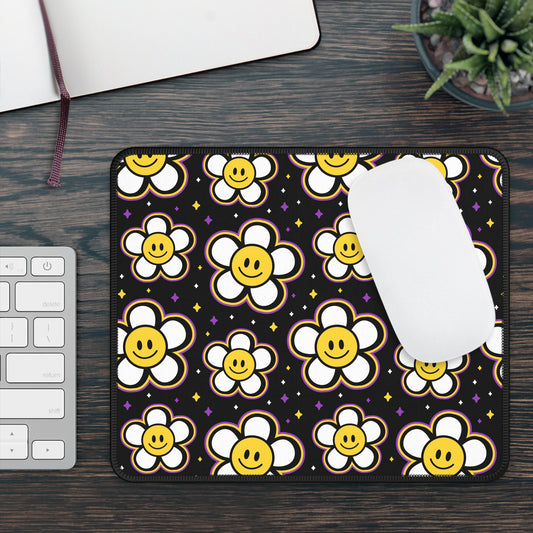 Retro Daisies with Smiley Faces Gaming Mouse Pad with Finished Edges