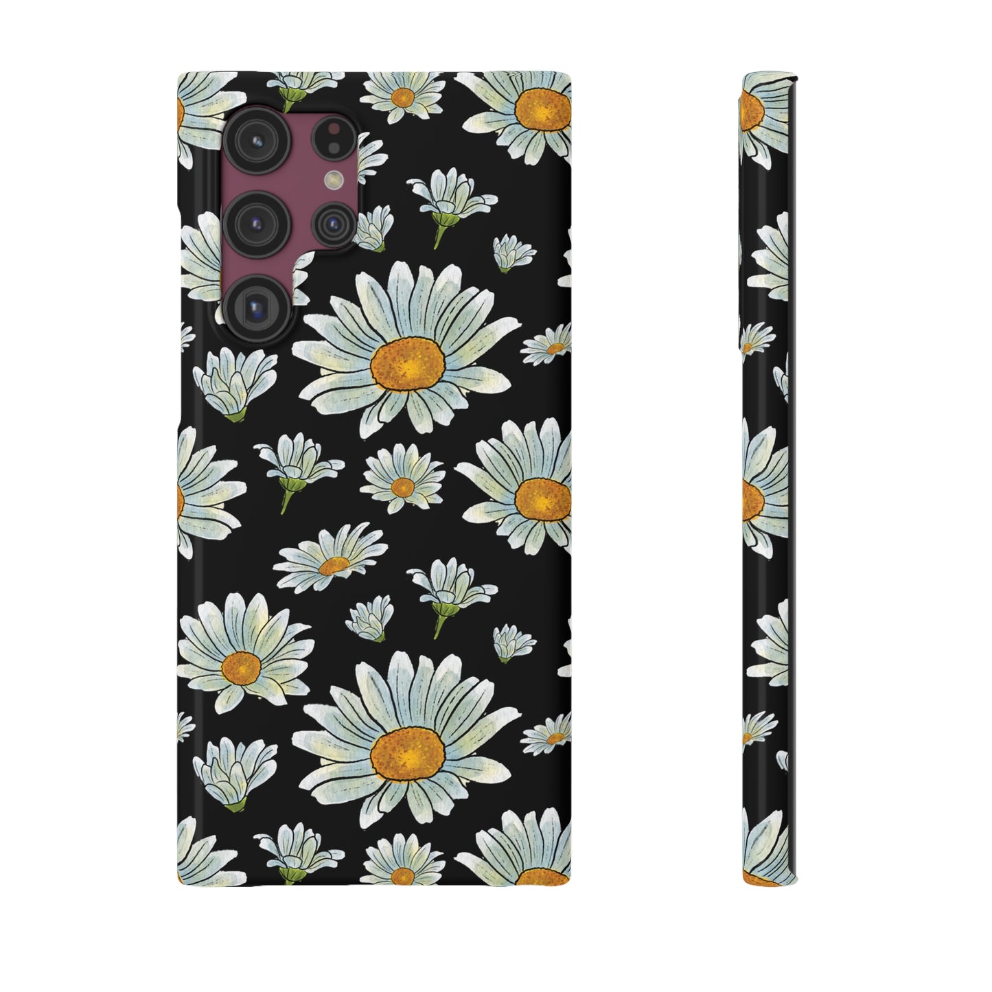 Large Watercolor Summer Daisies Blooming Against a Bold Black Background Samsung Slim Cases