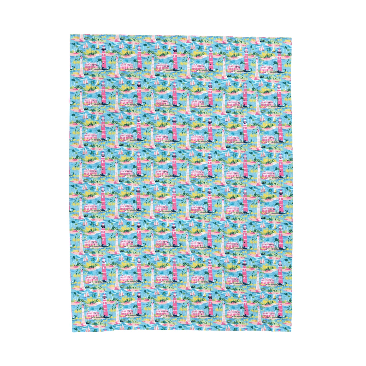 Coastal Charms: Sailboats and Lighthouses Adorning the Coastline Velveteen Plush Blanket 3 Sizes