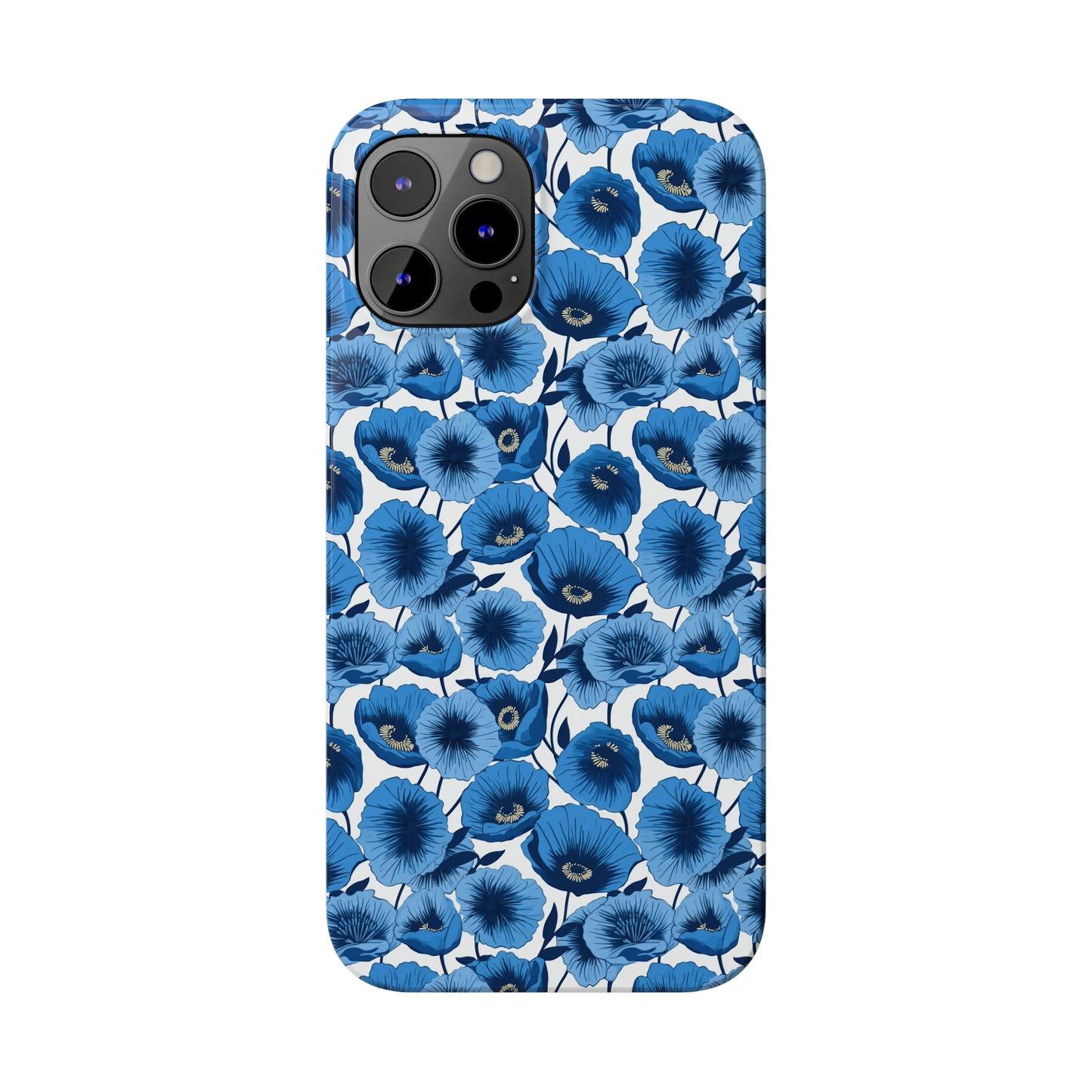 Vivid Blooms Bright Blue Poppies Design Iphone 15-12 Slim Phone Case