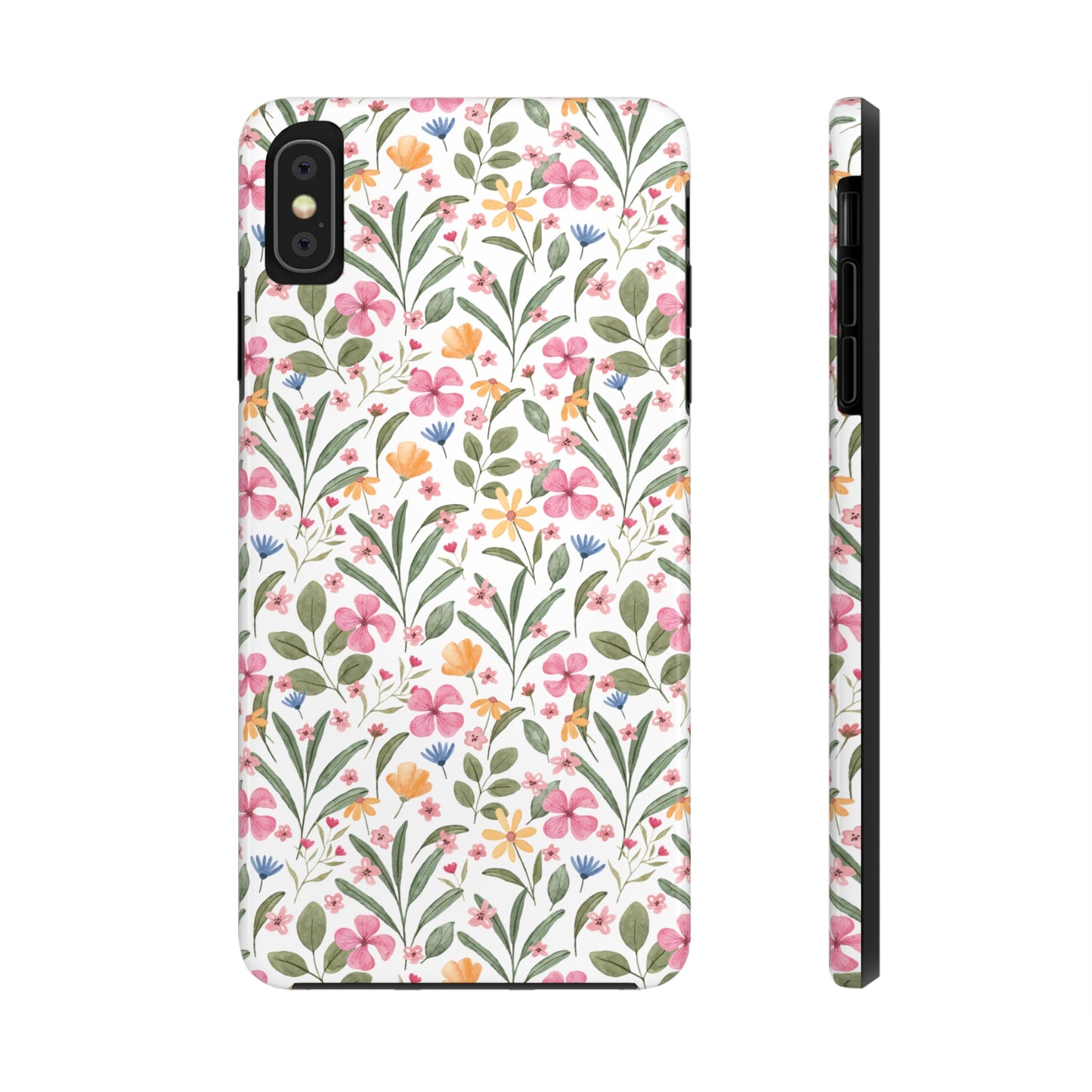 Pink Watercolor Spring Flowers Iphone Tough Phone Case