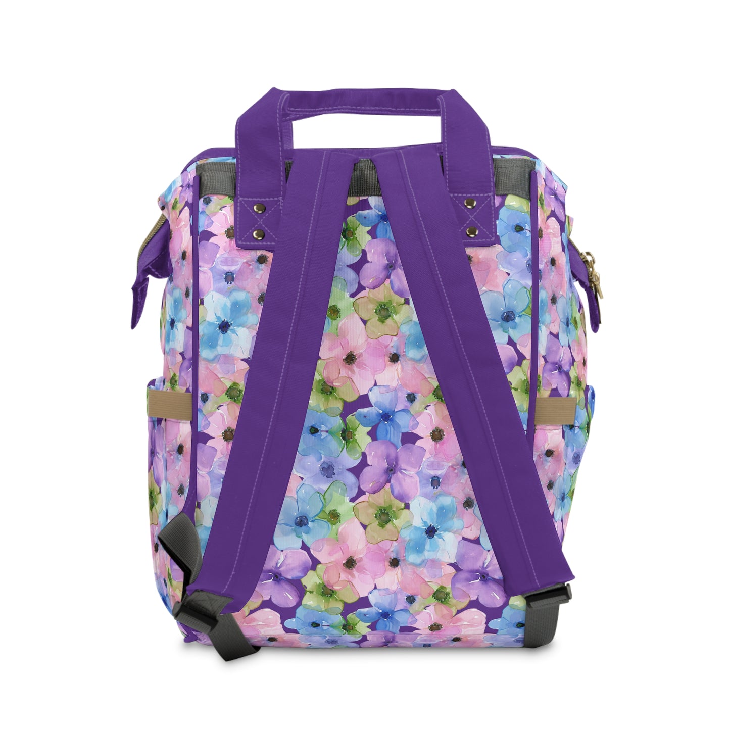 Dreamy Blooms: Large Pastel Pink, Purple, and Blue Flowers Multifunctional Diaper Backpack