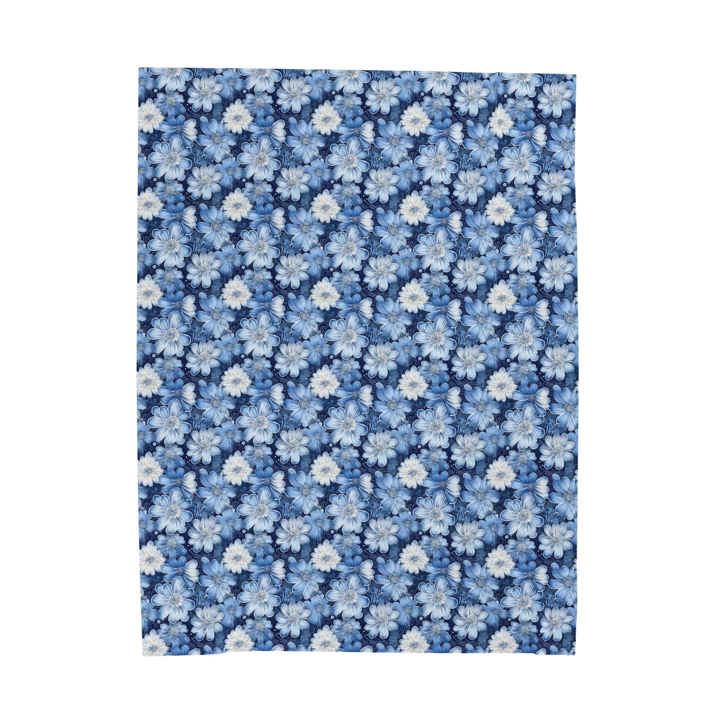 Watercolor Blossom in Blue and White Velveteen Plush Blanket 3 Sizes