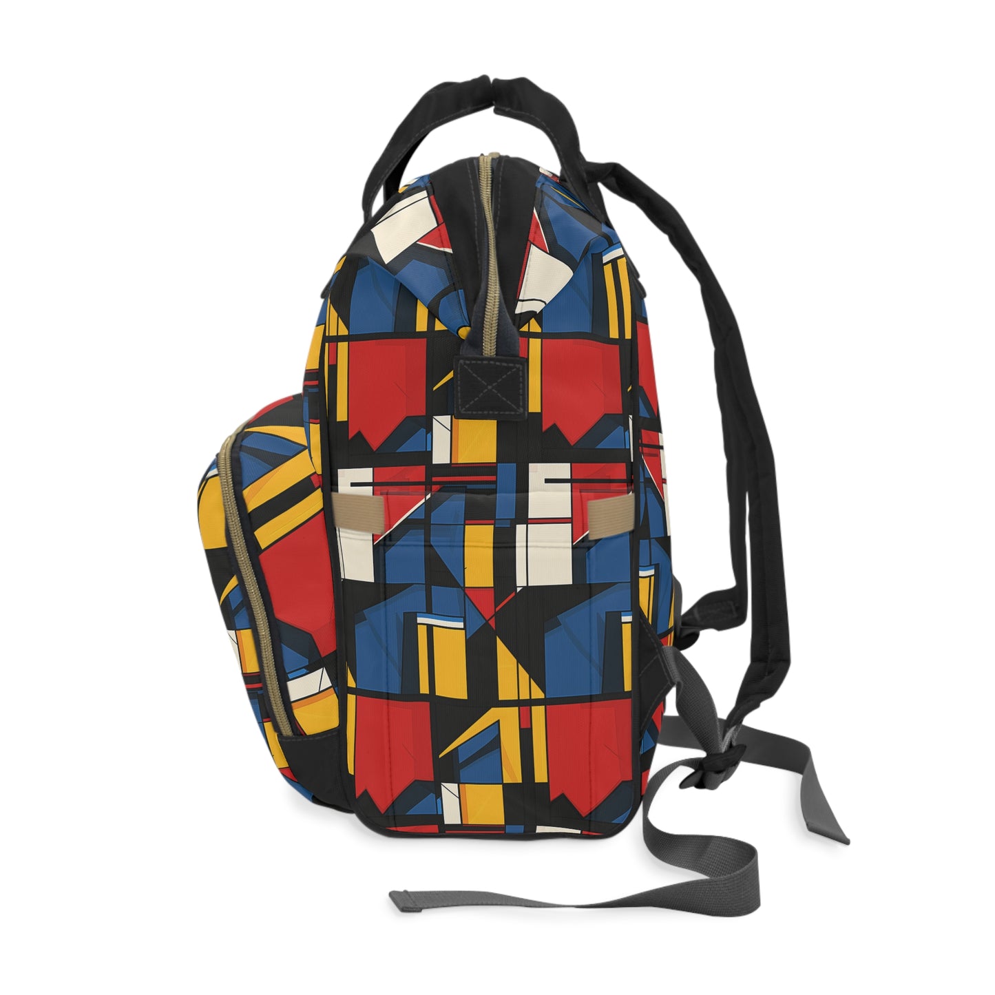 Mondrian-Inspired Bold Primary Colors and Black Lines Abstract Multifunctional Diaper Backpack