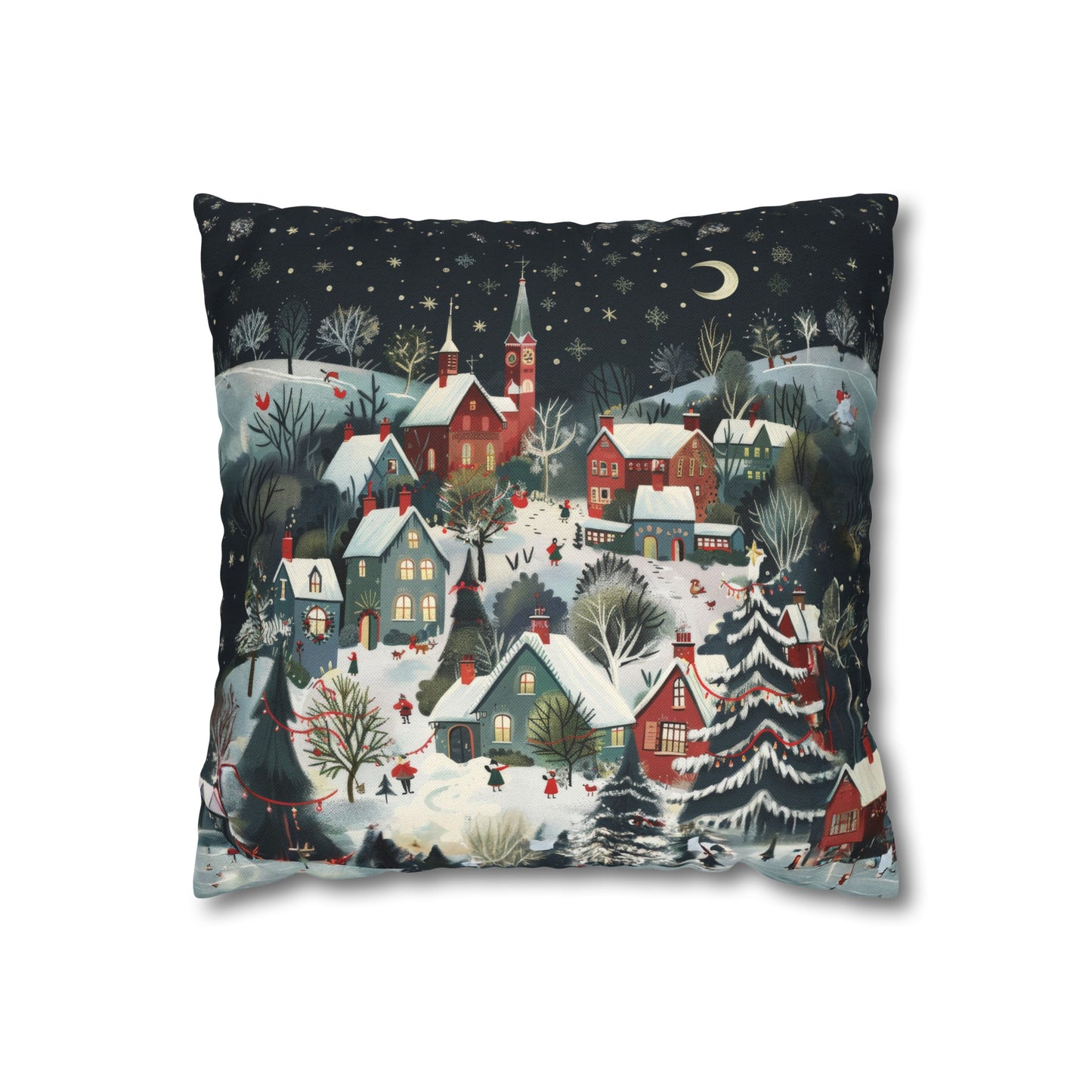 Vintage Winter Village: Old-Fashioned Country Town in a Snowy Christmas Scene Spun Polyester Square Pillowcase 4 Sizes