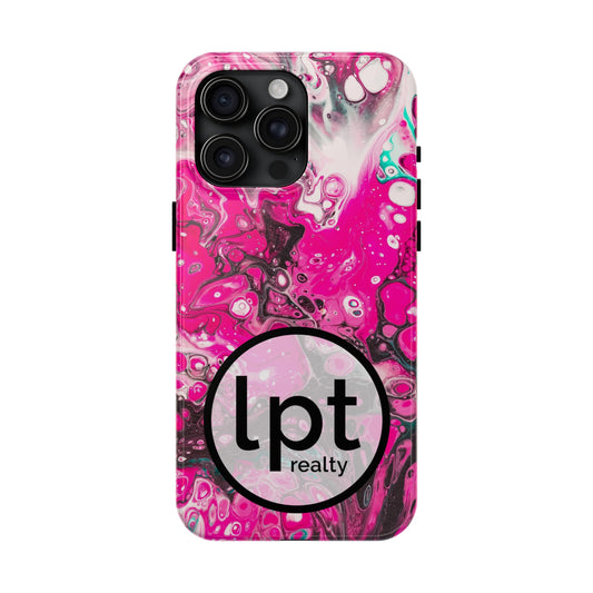 LPT Realty Logo -  Pink, Black and White Alcohol Ink Design Iphone Tough Phone Case