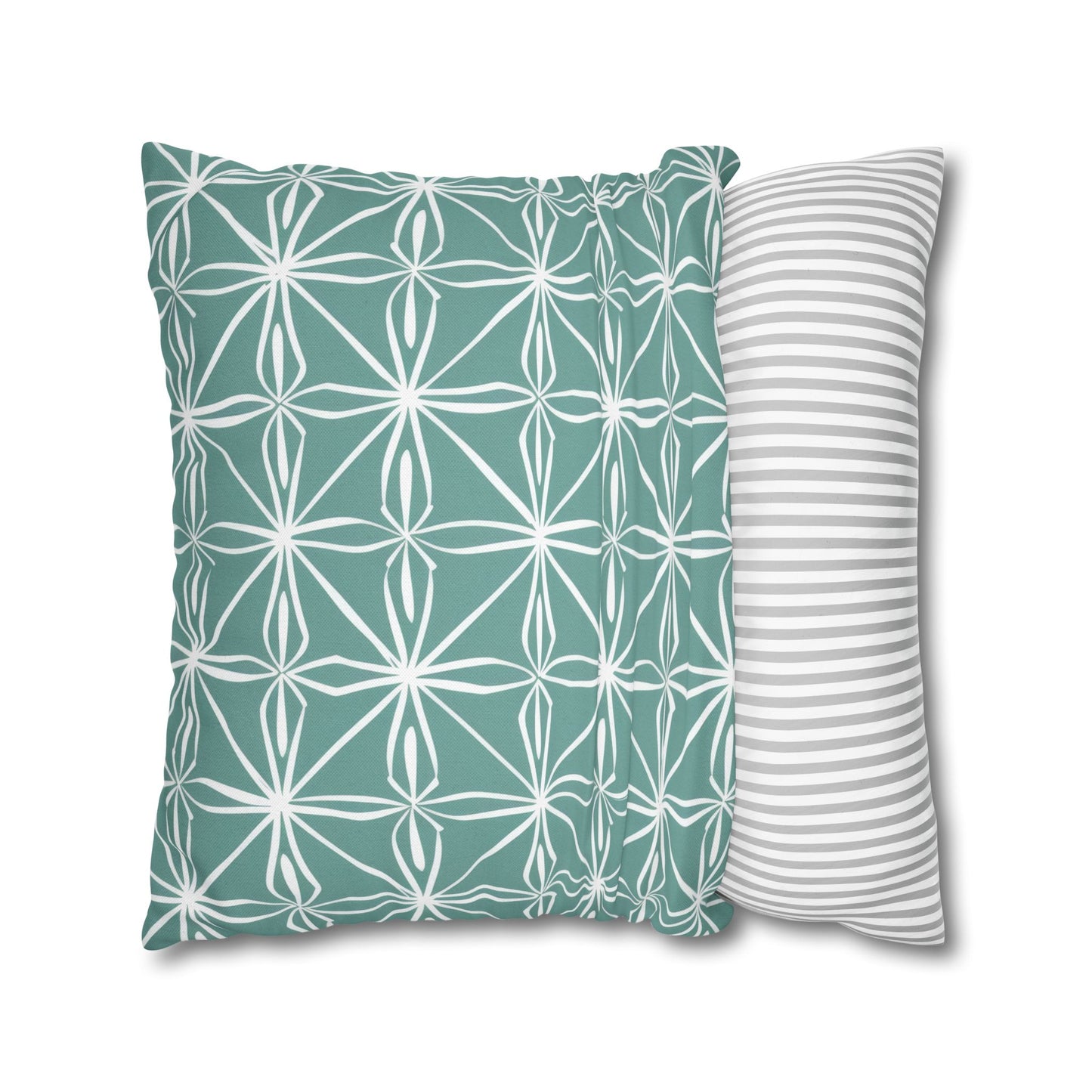 Elegant Minimalist Geometric Line Art in White and Teal Pattern Spun Polyester Square Pillowcase 4 Sizes