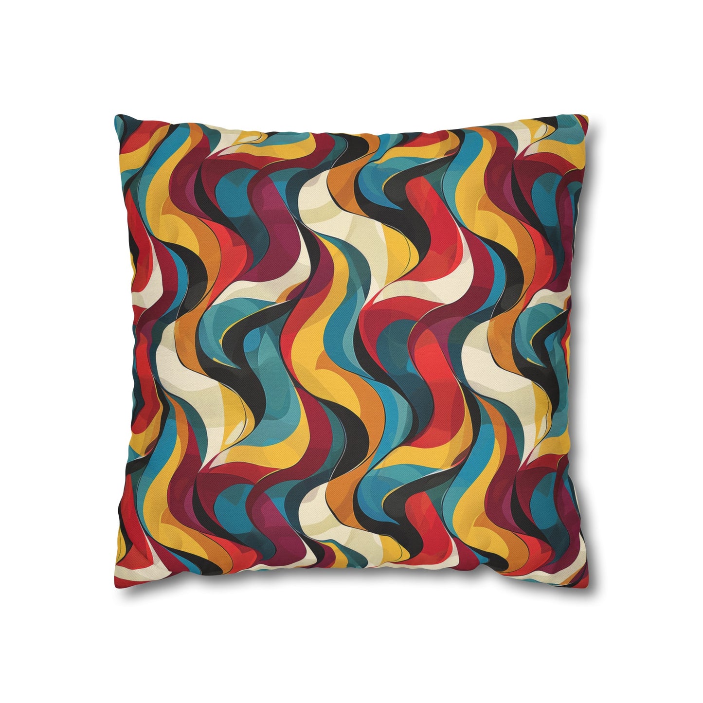 Retro Chic Vintage Blues, Reds and Yellow Waves Spun Polyester Square Pillowcase 4 Sizes