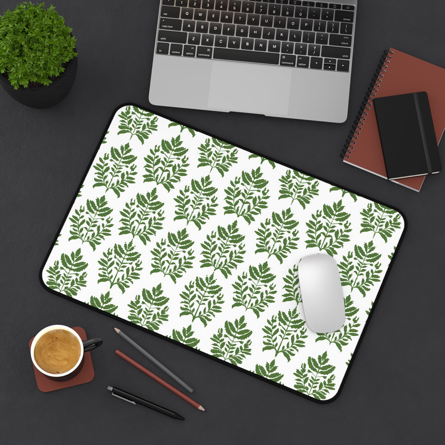 Verdant Harmony in Elegant Green Botanical Block Print Pattern Extended Gaming Mouse Pad  Desk Mat  - 3 Sizes