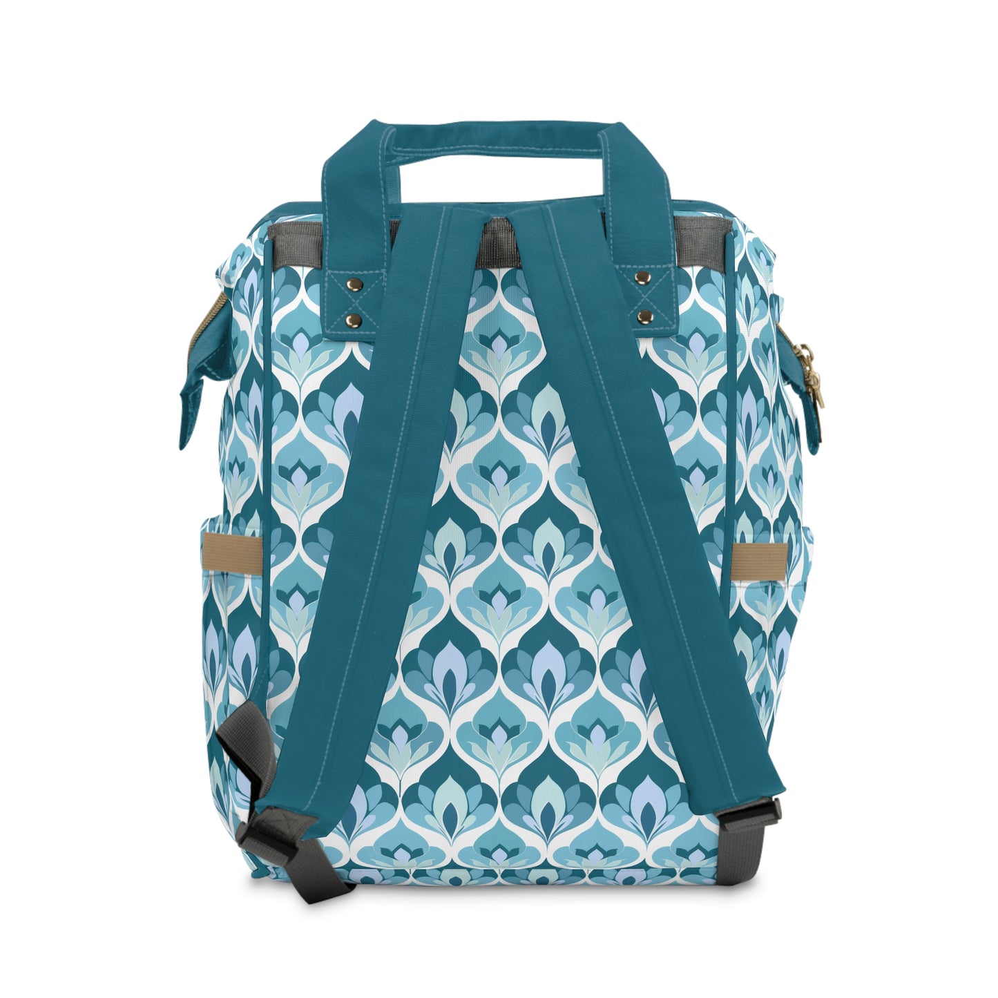 Serene Leaf Motifs Cascading in Cool Hues of Oceanic Blues Multifunctional Diaper Backpack