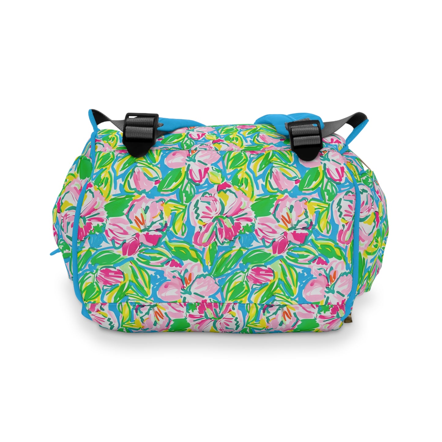 Whispering Meadows: Pink Blossoms, Lush Green Leaves, and Accents of Yellow and Blue Multifunctional Diaper Backpack