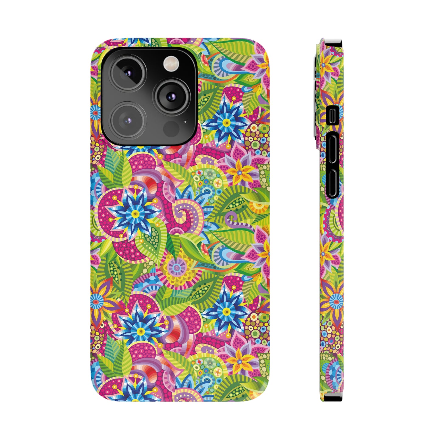 Vibrant Array of Abstract Flowers and Paisley in Rainbow Hues Iphone 15-12 Slim Phone Case