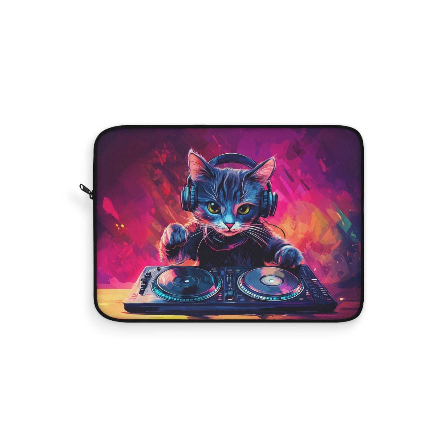 DJ Kitty Spinning Retro Beats  Laptop or Ipad Protective Sleeve 3 Sizes Available