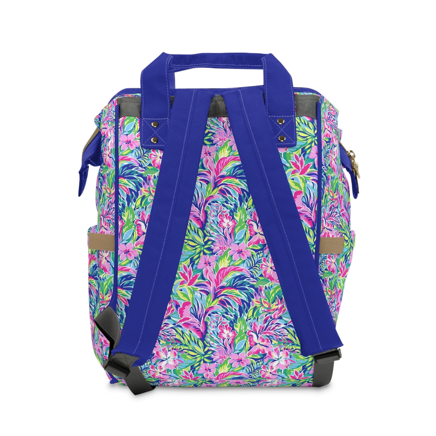 Tropical Serenity: Pink, Green, and Blue Watercolor Floral Delight Multifunctional Diaper Backpack